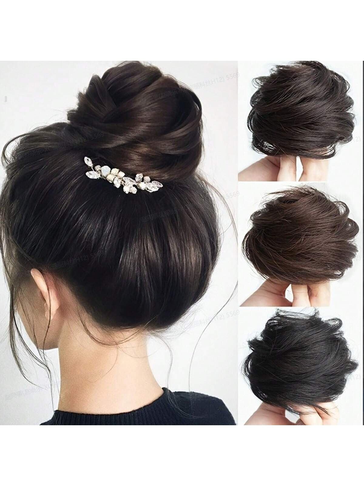 Synthetic Hair Buns Chignon Ponytail Hairpiece Updo Donut Hair Extensions Flexible Elastic Band Dark Brown For Women