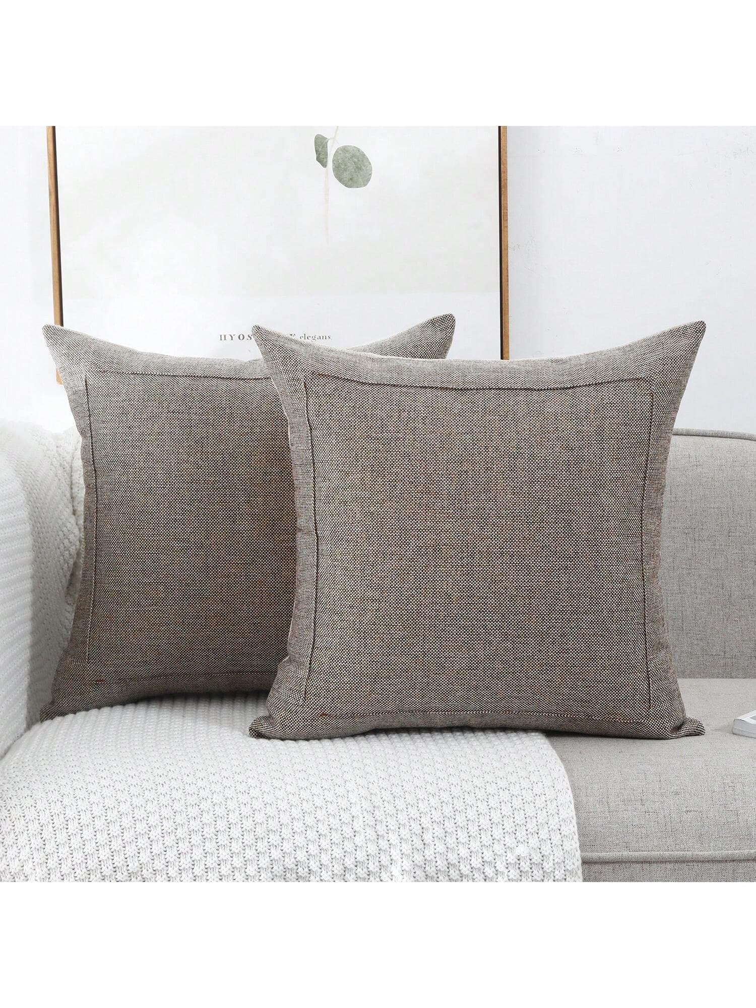 Jepeak Jepeak Burlap Linen Decorative Throw Pillow Covers Pack Of 2 Farmhouse Modern Cushion Covers Solid Square Pillowcases For Sofa Bed Couch, 18x18 Inch