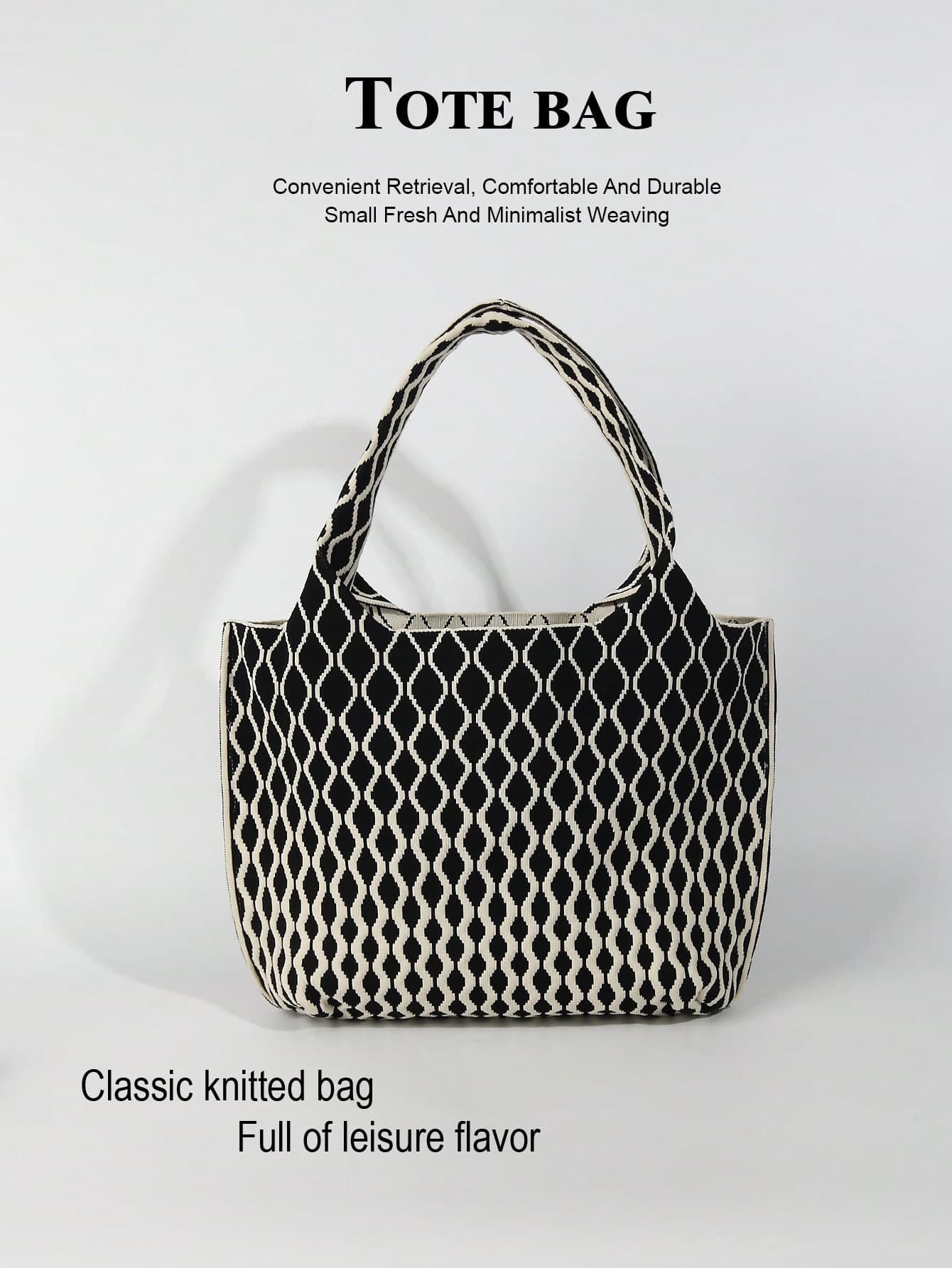1 Plaid Black And White Fashion Crochet Breathable Portable Portable Mobile Phone Umbrella Cosmetics Book Open Ladies Handbag Vest Bag, Daily, Holiday, Commute, Shopping, Photography, Travel, Camping, Hiking, Back To School, Travel, Holiday, School Girls Girls Ladies Suitable For Four Seasons Bag Mother's Gift