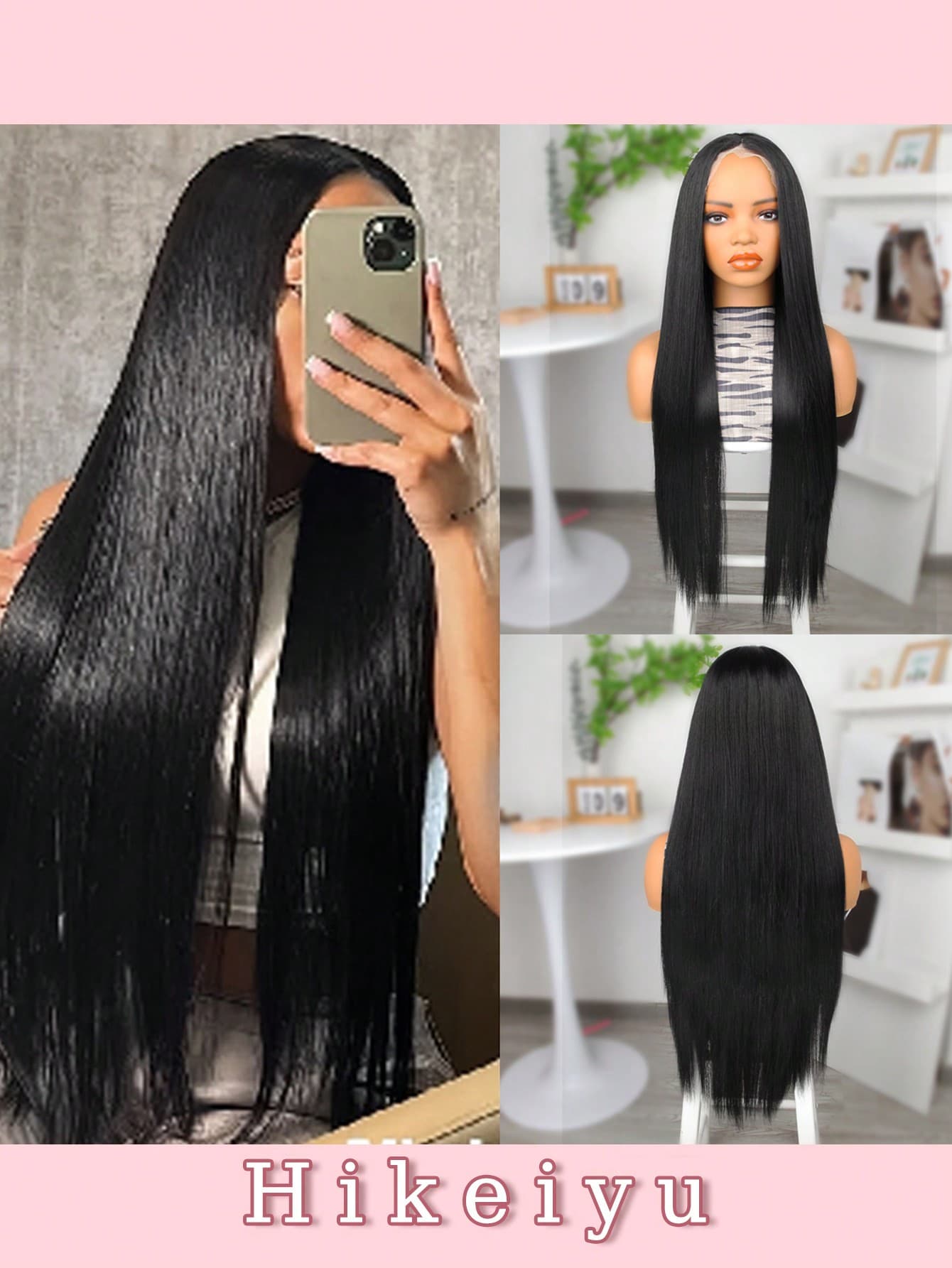 Synthetic Heat Resistant Front Lace Wig With Baby Hair 13*4 Extra Long Black Straight Hair 34 Inches Daily Use Women's Wigs Natural And Beautiful High Quality Synthetic Soft Beginner Friendly Wigs
