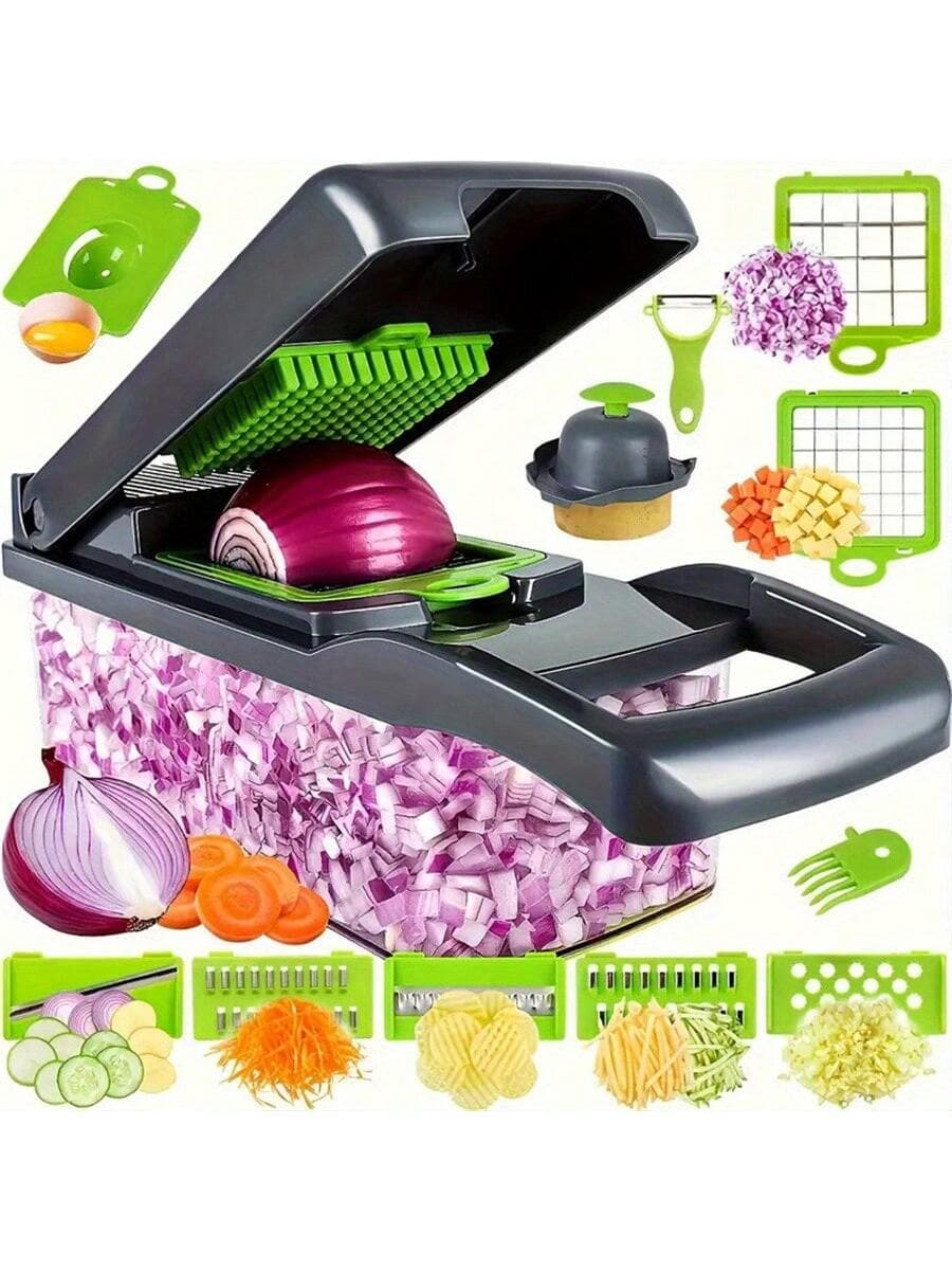 1 Set Of 16-In-1 Vegetable Dicer, Multi-Function Fruit Slicer, Semi-Automatic ABS Slicer With 8 Square Blades, Manual Food Grater, Onion Chopper, Potato Shredder, Kitchen Gadgets, Essential For Dorm