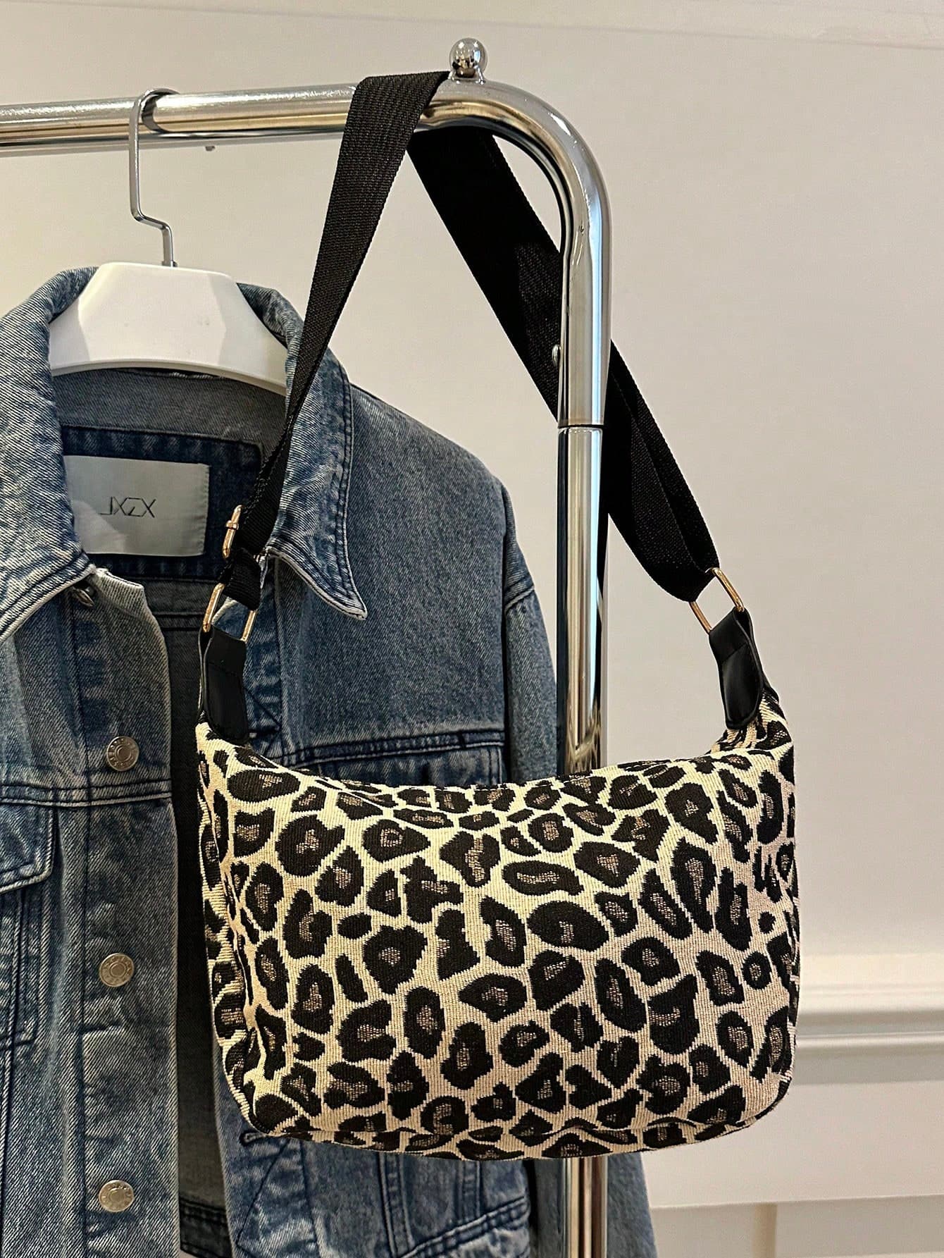 Fashion Large Capacity Tote Bag For Women, New Casual Canvas Leopard Pattern One Shoulder Crossbody Soft Bag