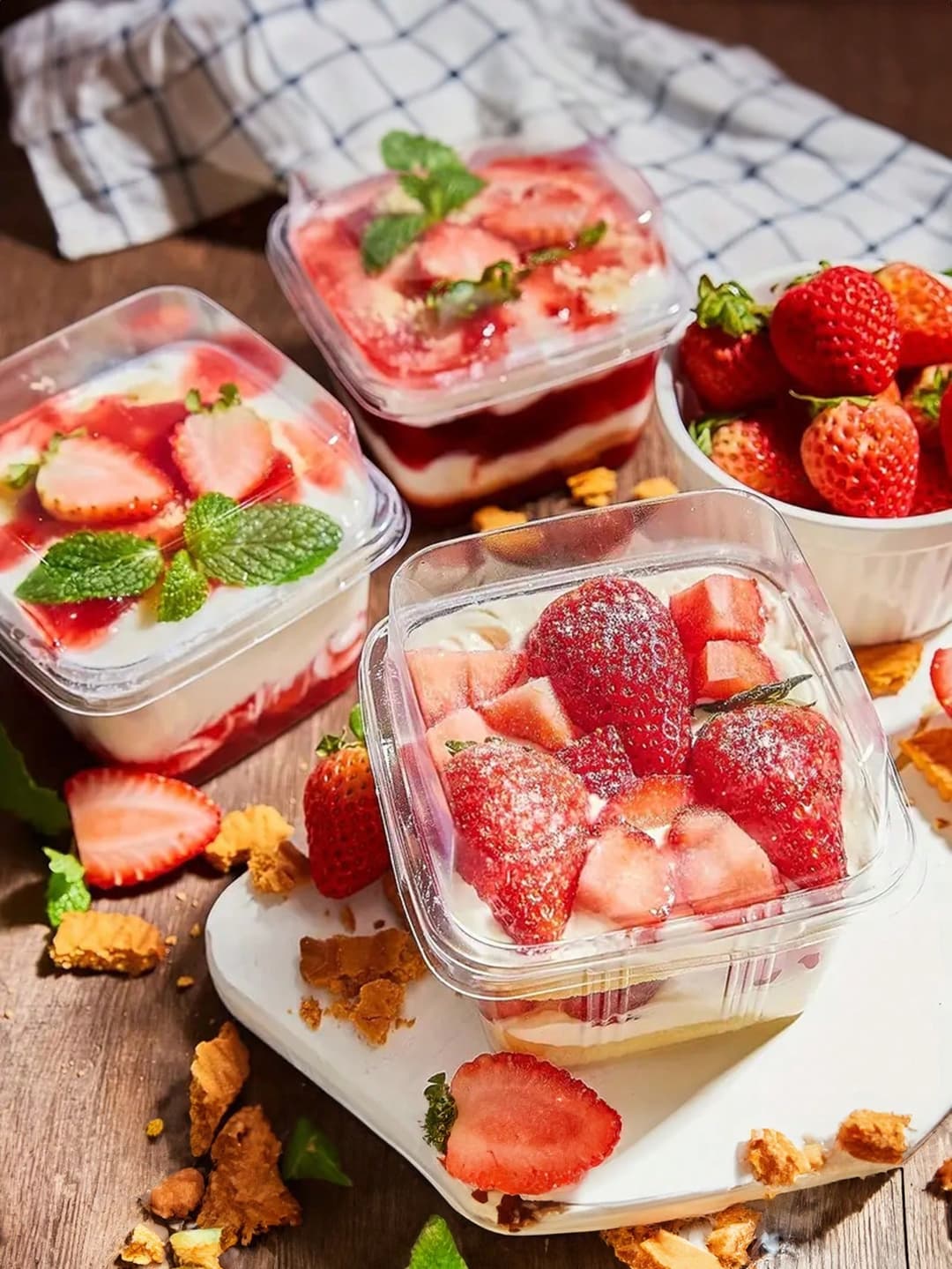 20pcs Square Mousse Cake Box, Wooden Bean Milk, Multi-Layered Fruit Yogurt, Transparent Plastic Blister Box, Baking, West Point Packing Box, Reusable