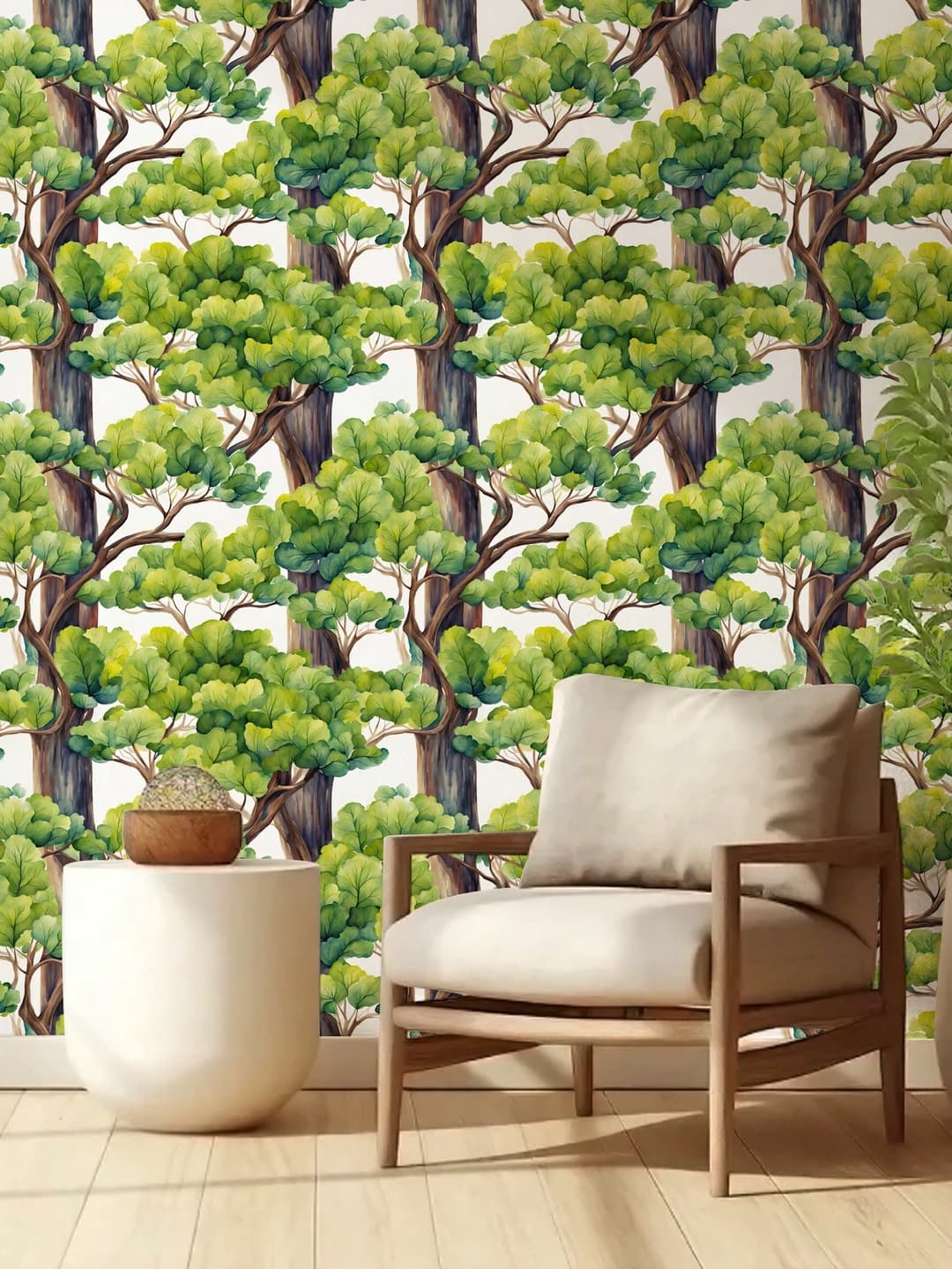 1 Roll Of Retro Thick Painted Trees With Lush Green Leaves, Branches And Leaves, And Fresh Patterns In The Forest. Suitable For Home Decoration, Kitchen Cabinets, Tables And Chairs, Room Backgrounds, Home Renovation, DIY, Waterproof, Stain Resistant, Easy To Clean, Self-Adhesive, Peel And Paste Wallpaper, Wall Stickers, Wallpaper Wall Stickers
