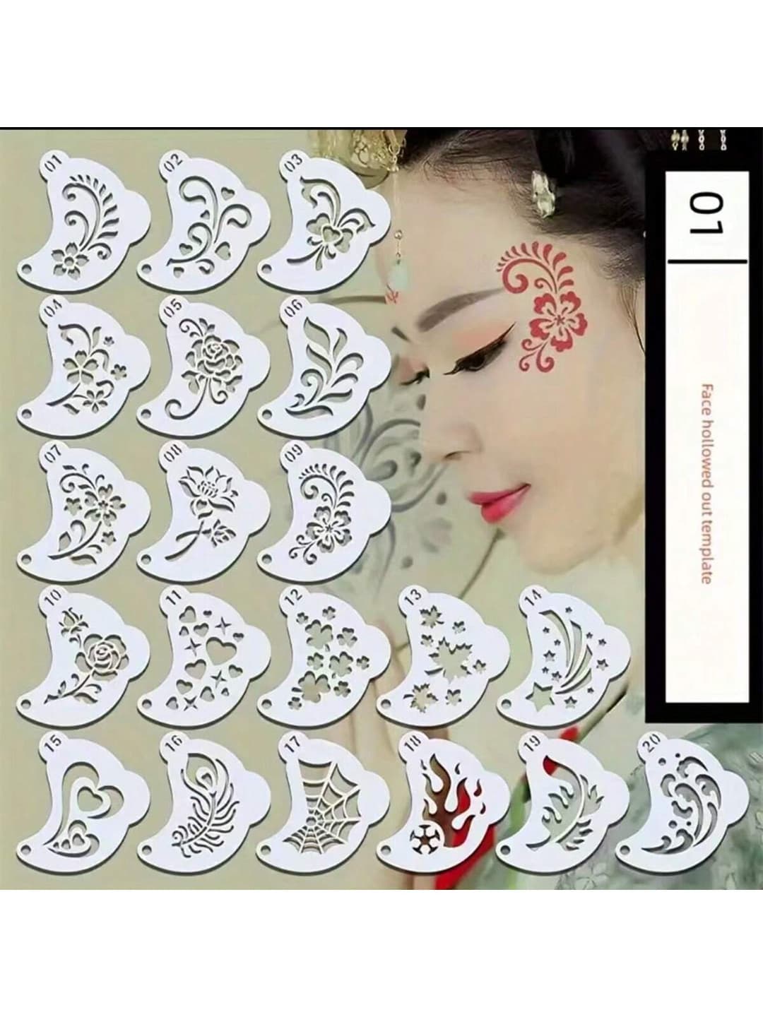 20pcs PET Hollow Drawing Templates, Suitable For Party And Festival Makeup, Eyeshadow Stencils, Great Party Favors