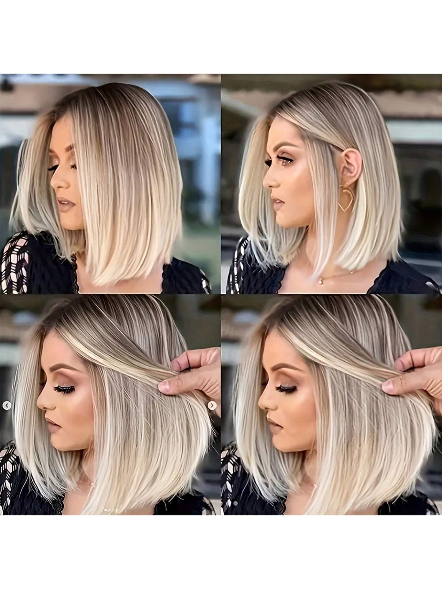 Synthetic Wig Fashion Short Women's Sexy Mixed Color 16inch Natural Hair Synthetic Wig Straight Middle Parting Hair Style For Daily Party Use