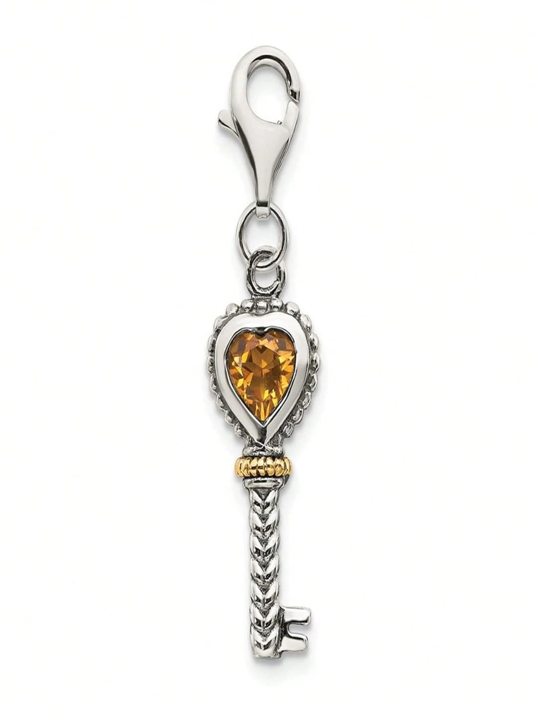 Unbeatablesale 14K Gold Sterling Silver Citrine Antiqued Key With Lobster Clasp Charm