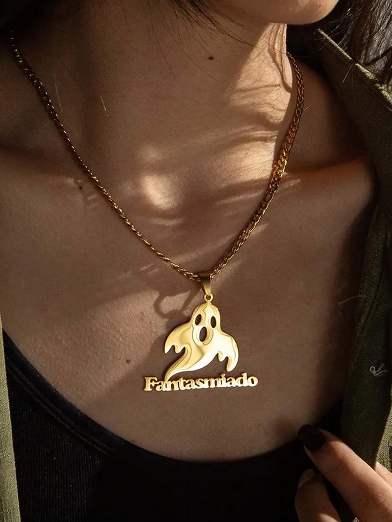 1PC Personalized DIY Custom Name Necklace Stainless Steel Jewelry Goth Ghost Brand Women's Pendant Gold Accessories Halloween Gift, Customizable Name Simple Daily Style, Keychain, Gift Box And Other Gifts, Valentine's Day Gift, Birthday Gift, Mother's Day Gift, Daily Gift