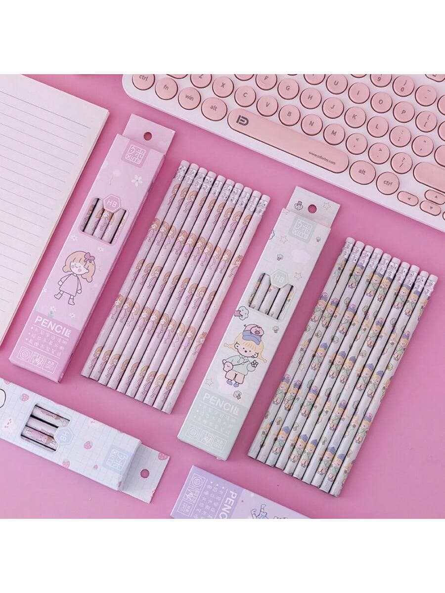10pcs Student Cartoon Pencil Writing Wooden Pencil With Rubber Head Exam Learning Prize (Random Style)