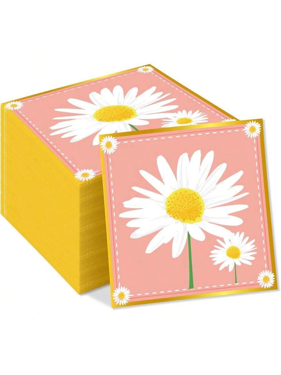 20pcs Daisy Printed Disposable Napkins, Summer Floral Party Tableware Decoration