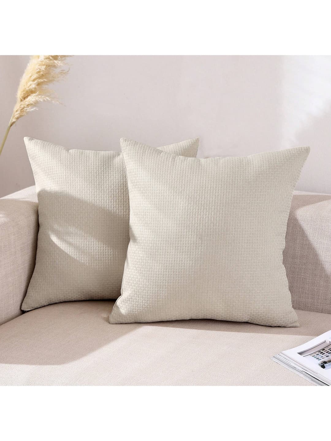 Jepeak Jepeak Woven Textured Decorative Throw Pillow Covers, Pack Of 2 Solid Linen Square Farmhouse Cushion Cases For Sofa Bed Couch, 20x20 Inch