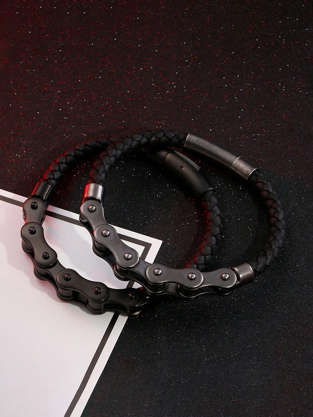 1pc Unisex Bicycle Chain Leather Bracelet, Trendy Motorcycle Style Genuine Leather Wristband