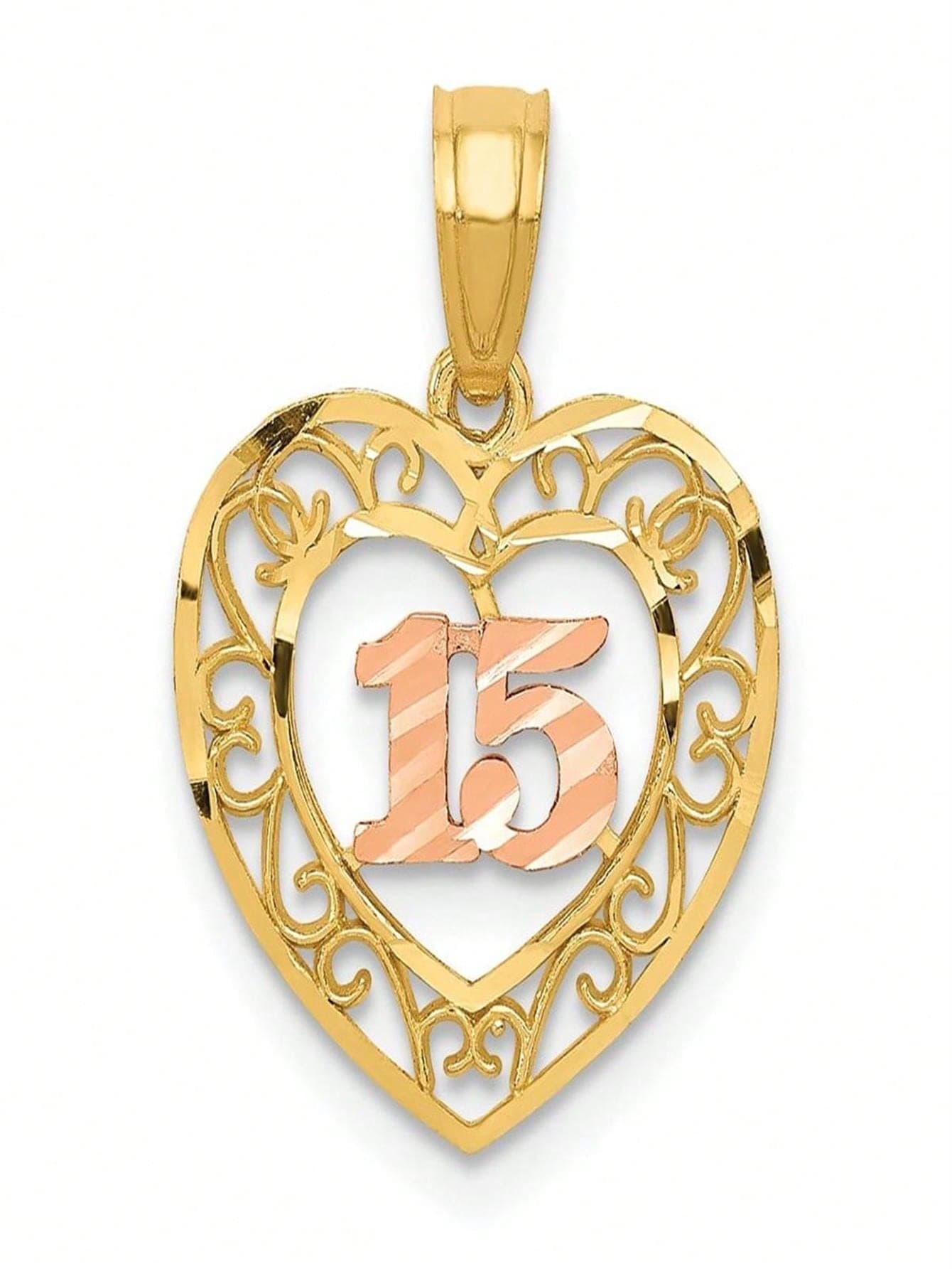 Unbeatablesale 14K Yellow Gold Two-Tone Diamond-Cut 15 Pendant