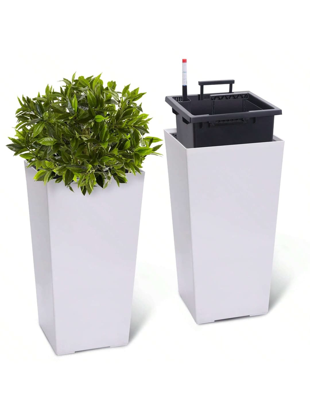 22.5" Tall Planter,Conical Planter For Indoor And Outdoor - Modern Black Plant Pot For Front Porch Patio, Self-Watering, Drain Holes, Water Level Monitor