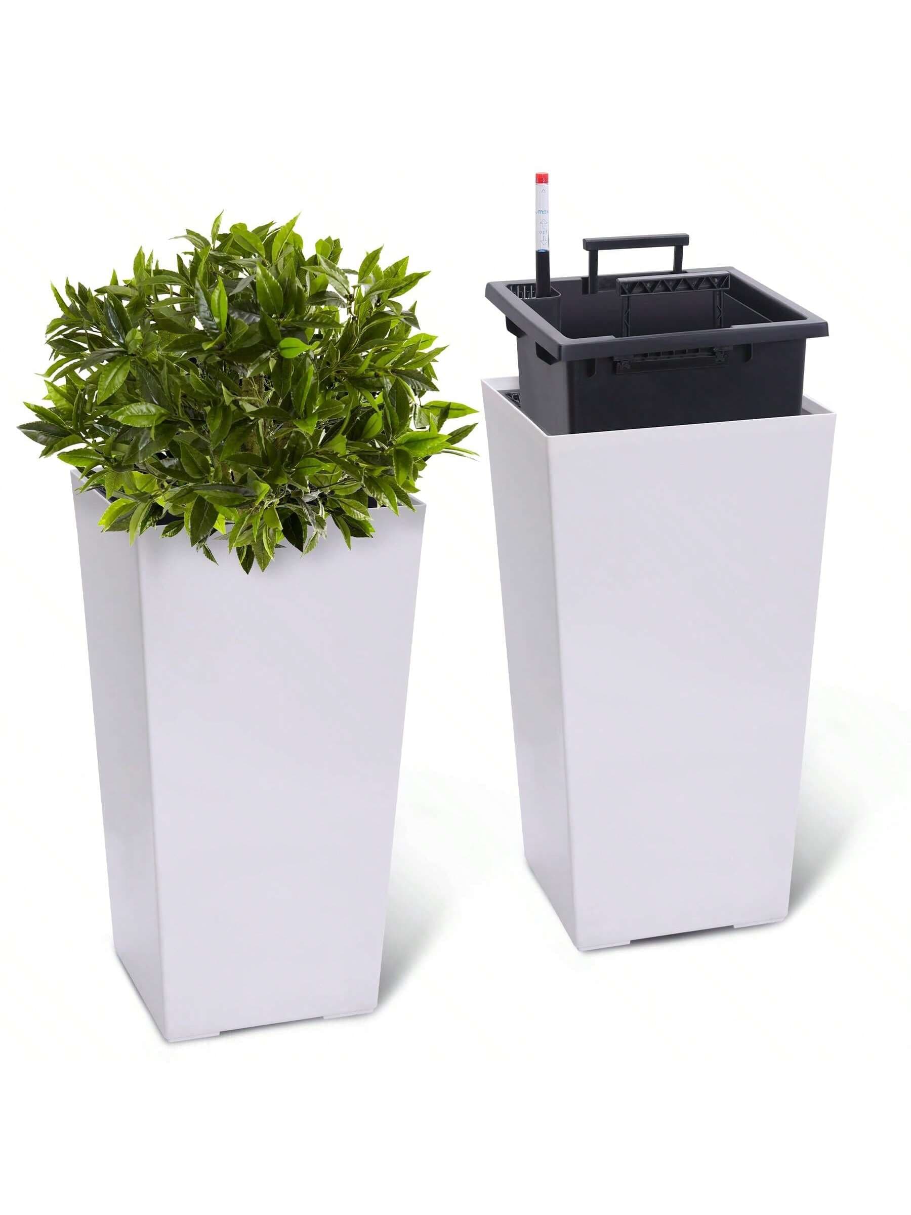 22.5" Tall Planter,Conical Planter For Indoor And Outdoor - Modern Black Plant Pot For Front Porch Patio, Self-Watering, Drain Holes, Water Level Monitor