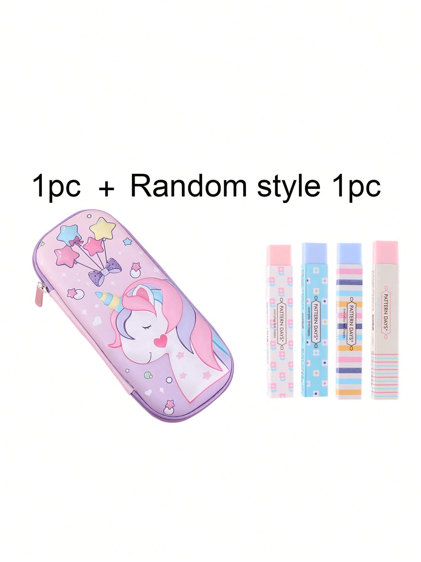 1pc Unicorn Pen Case + 1 Random Eraser, Cartoon EVA Large Capacity 3D Pencil Box