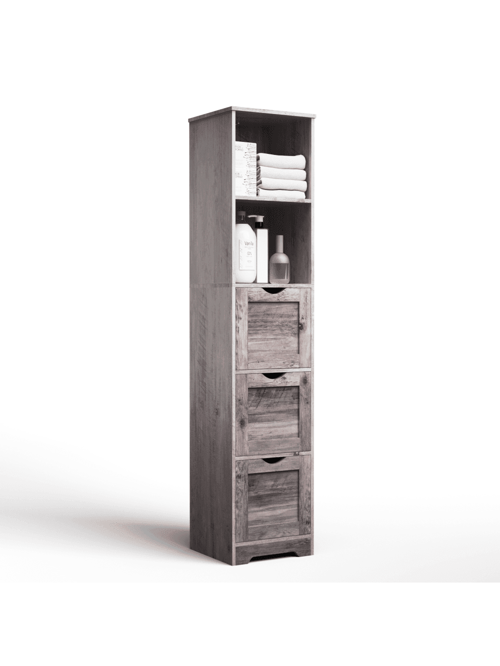 Tall Narrow Bathroom Storage Cabinet With 3 Drawers And 2 Shelves, Free Standing Kitchen Pantry Organizer With Open Compartment, Water-Resistant Finish