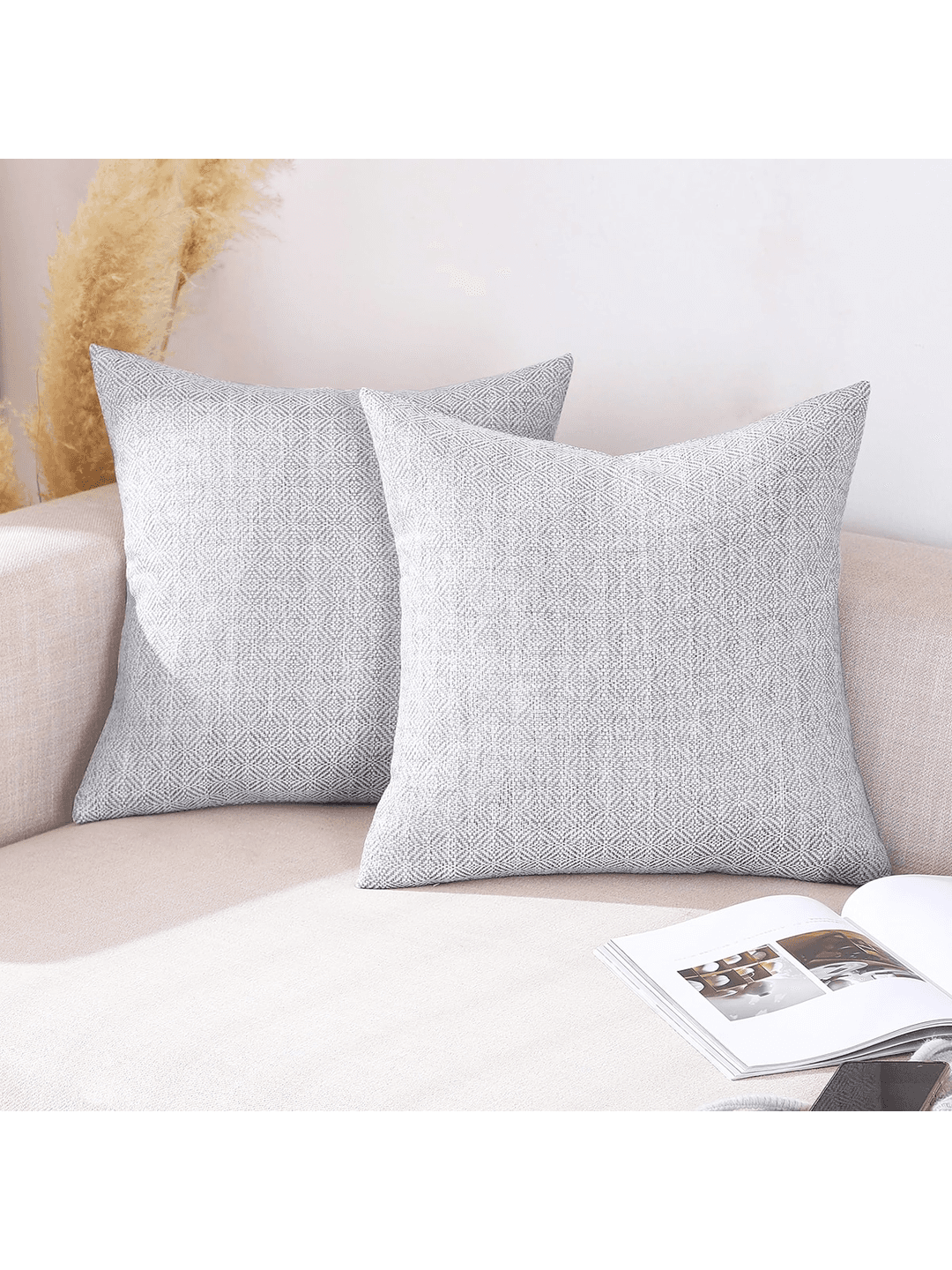 Jepeak Jepeak Pack Of 2 Rhombus Textured Throw Pillow Covers Cushion Cases, Burlap Linen Decorative Pillow Covers For Sofa Couch Bed Home Decor, 20x20 Inch