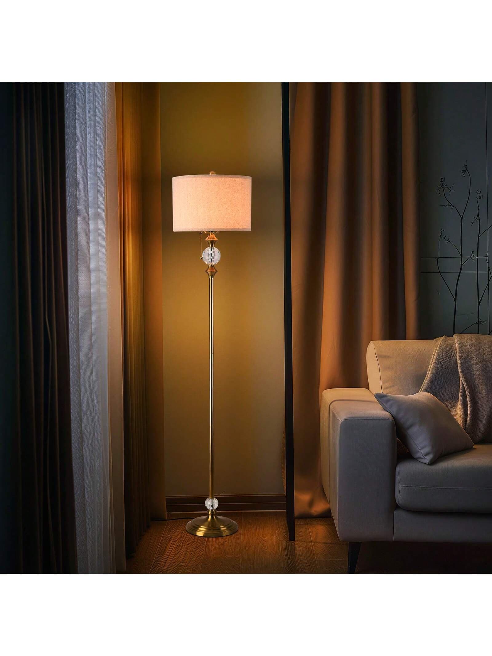 KUNJOULAM Modern Floor Lamp, Copper Colour Pole Floor Lamps, Simple Design Tall Lamp With Linen Lampshade, Standing Lamp For Living Room, Bedroom, Office, Home (Without Bulb)