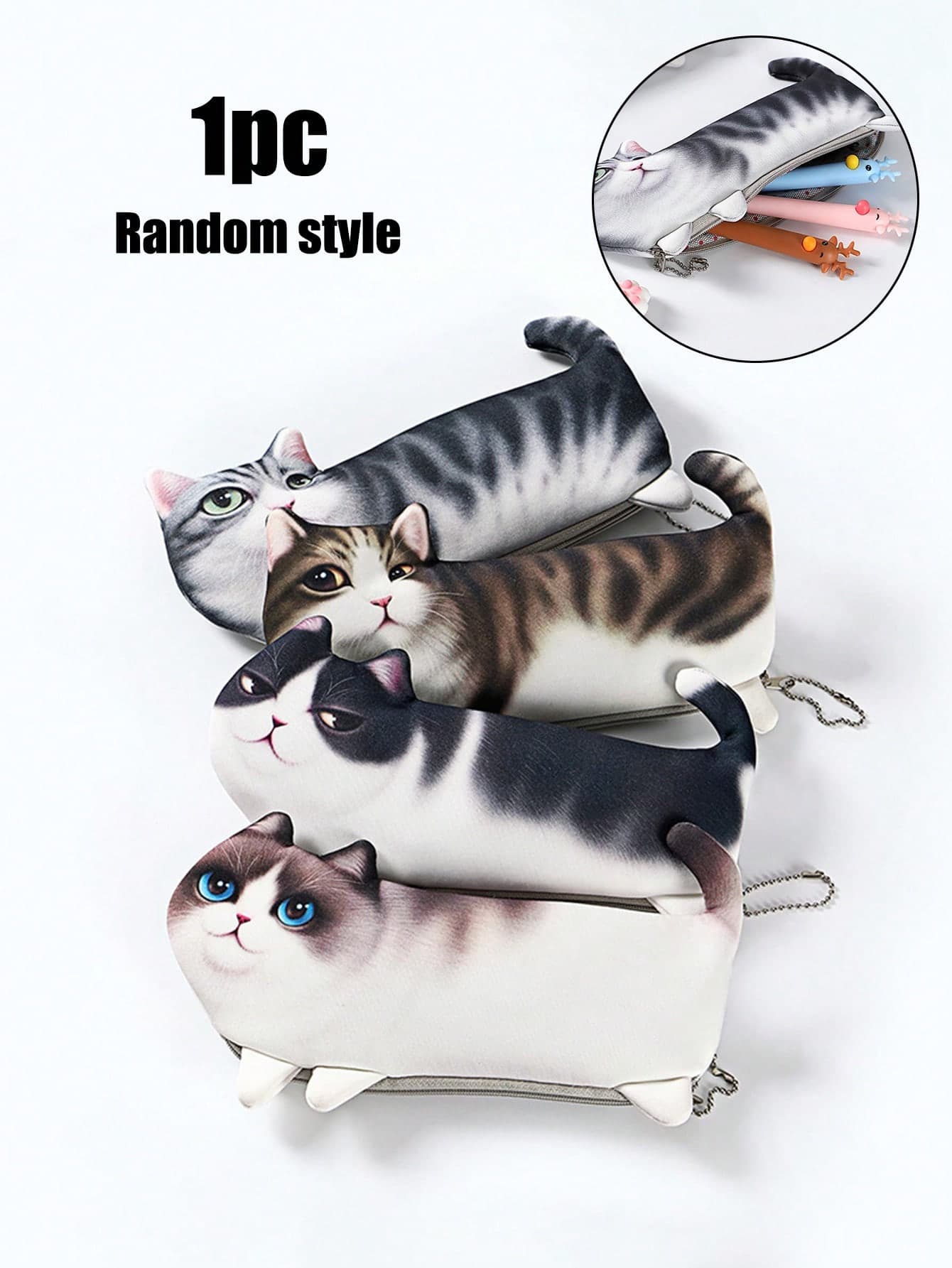 1pc Creative Cute Cat Shape Pencil Case,Cartoon School Supplies,Plush Large Capacity Stationery Storage Bag, High Appearance Value, Niche Stationery Box For Students,Perfect Gift, Back To School School Supplies(Random Style)