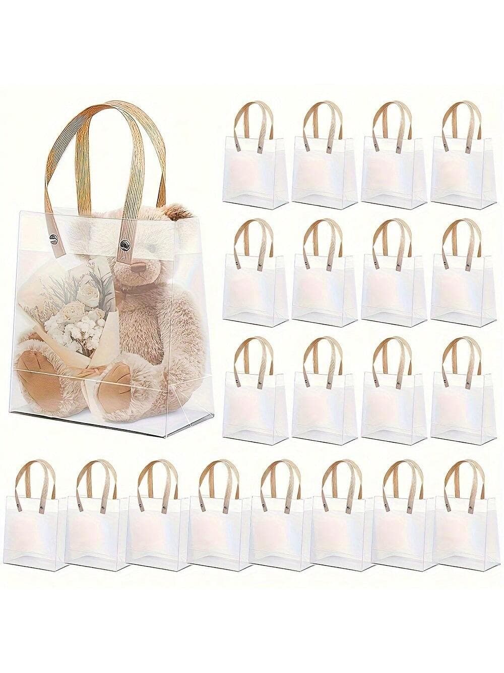 10pcs Transparent Gift Bag With Handle, Party Family Day, Anniversary, Birthday Gift, Holiday Blessing Gift Wrapping Bagjewelry Box,Jewellery Box,Jewelry Organiser For Women And Girls,Jewelry Holder, Ideal For Halloween Earrings,Necklace,Rings,And Wedding Accessories;Also Suitable For Home Decor And Bridesmaid Gift