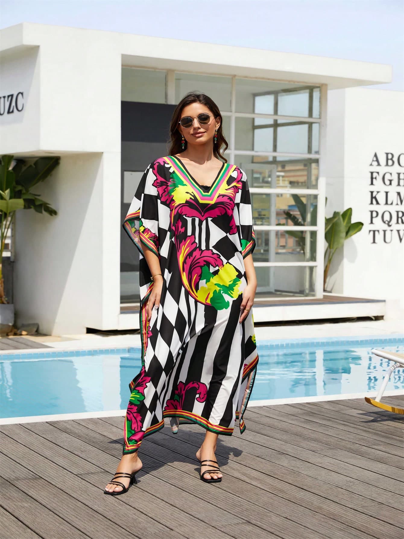 Women's Kaftan Blouse Side Split Home Casual Cover Up Four Side Stretch Fabric Dress Cover Up