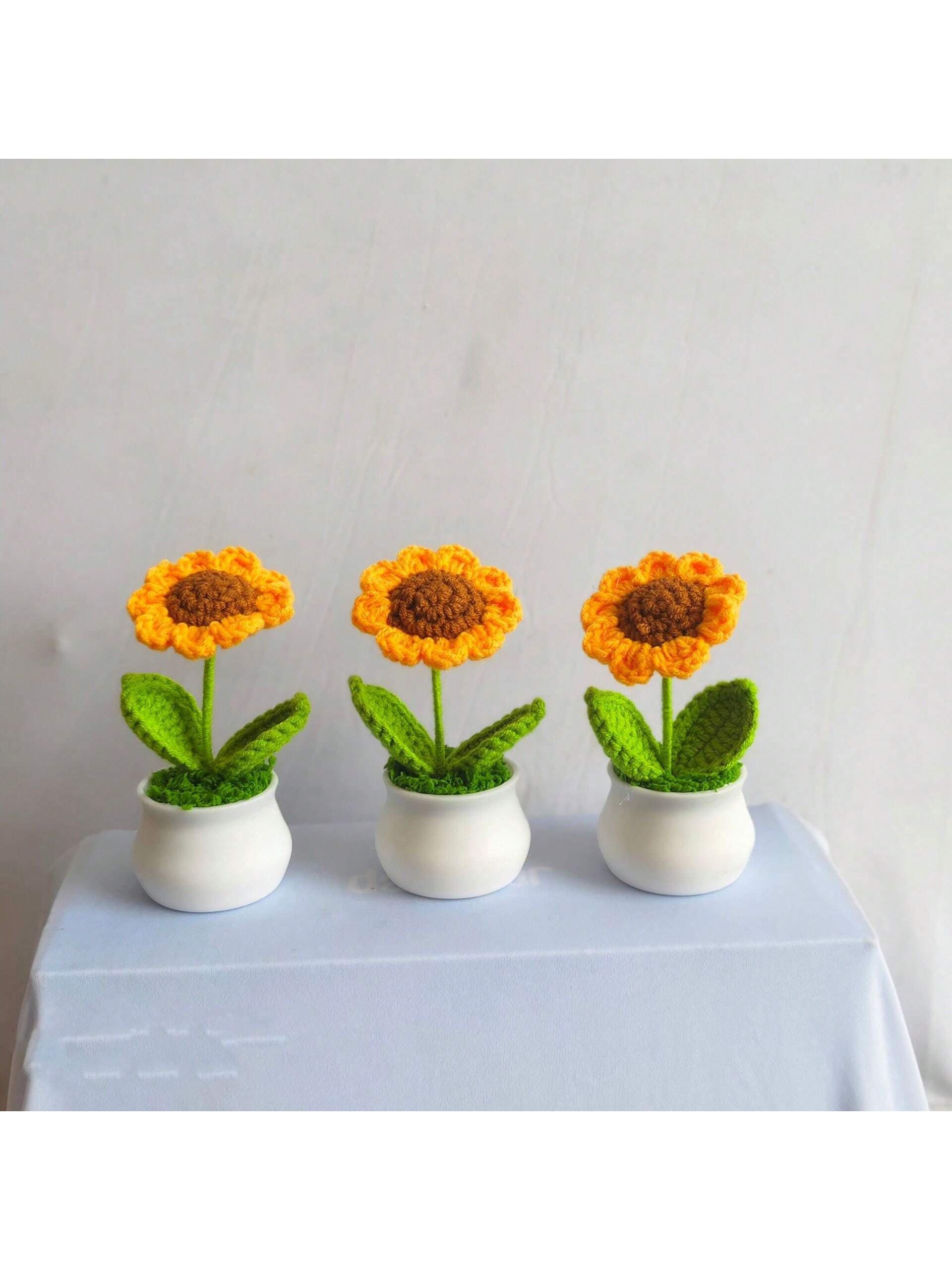 1PC Simulated Plant/Knitted Sunflower, Suitable For Gift Giving, Placed In Study, Bedroom, Etc