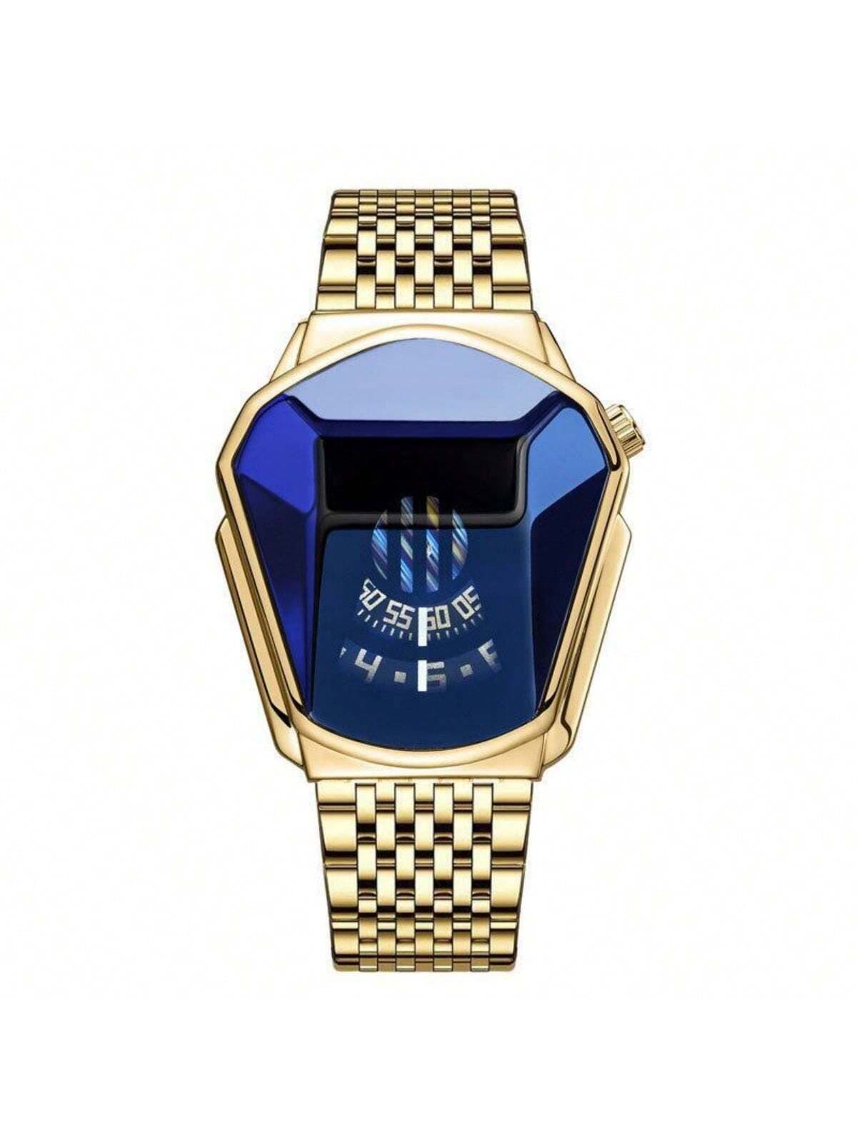 1pc Trendy New Motorcycle Style Men's Watch, Alloy Steel Band, Men's Quartz Watch, Luminous Dial