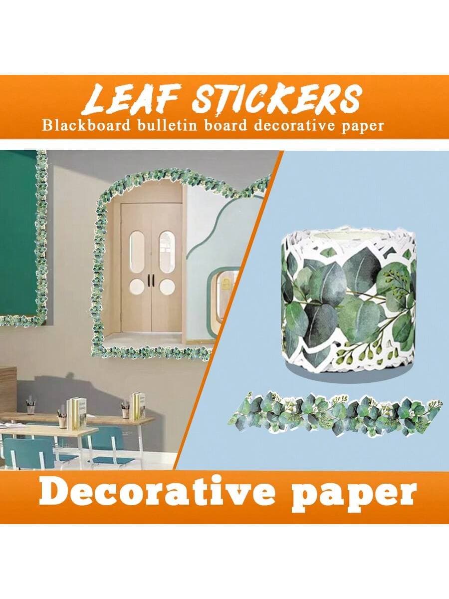 1 Roll/16.4ft Eucalyptus Leaf Floral Border Sticker, For School Chalkboard, Community Bulletin Board Decoration