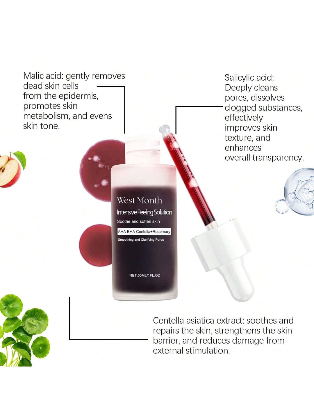 30ml Facial Serum With Salicylic Acid, Centella Asiatica Extract, Hydrating & Brightening Facial Essence, Nourishing & Repairing Facial Care, Suitable For Face & Neck