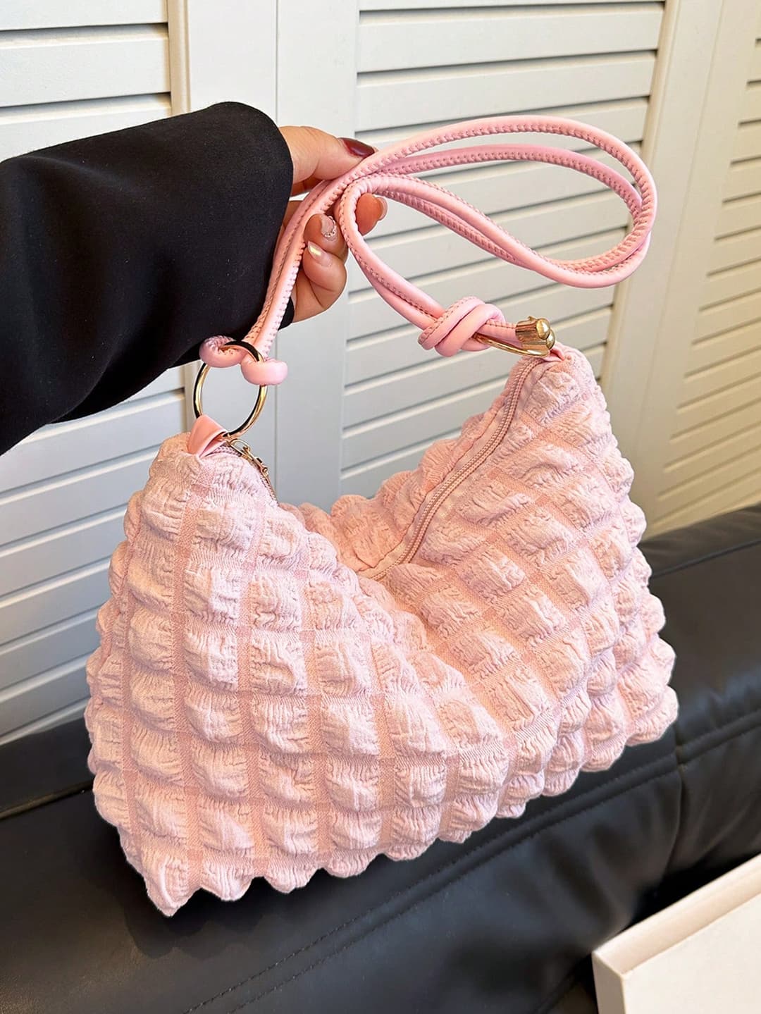 Sweet Style Women's Bubble Pleated Shoulder Bag, Versatile Solid Color Underarm Bag For Daily Use, Small Mobile Coin Purse Evening Handbag, Outdoor Travel Vacation Shopping Bags, Casual Commuting Satchel For Students And White-Collar Workers