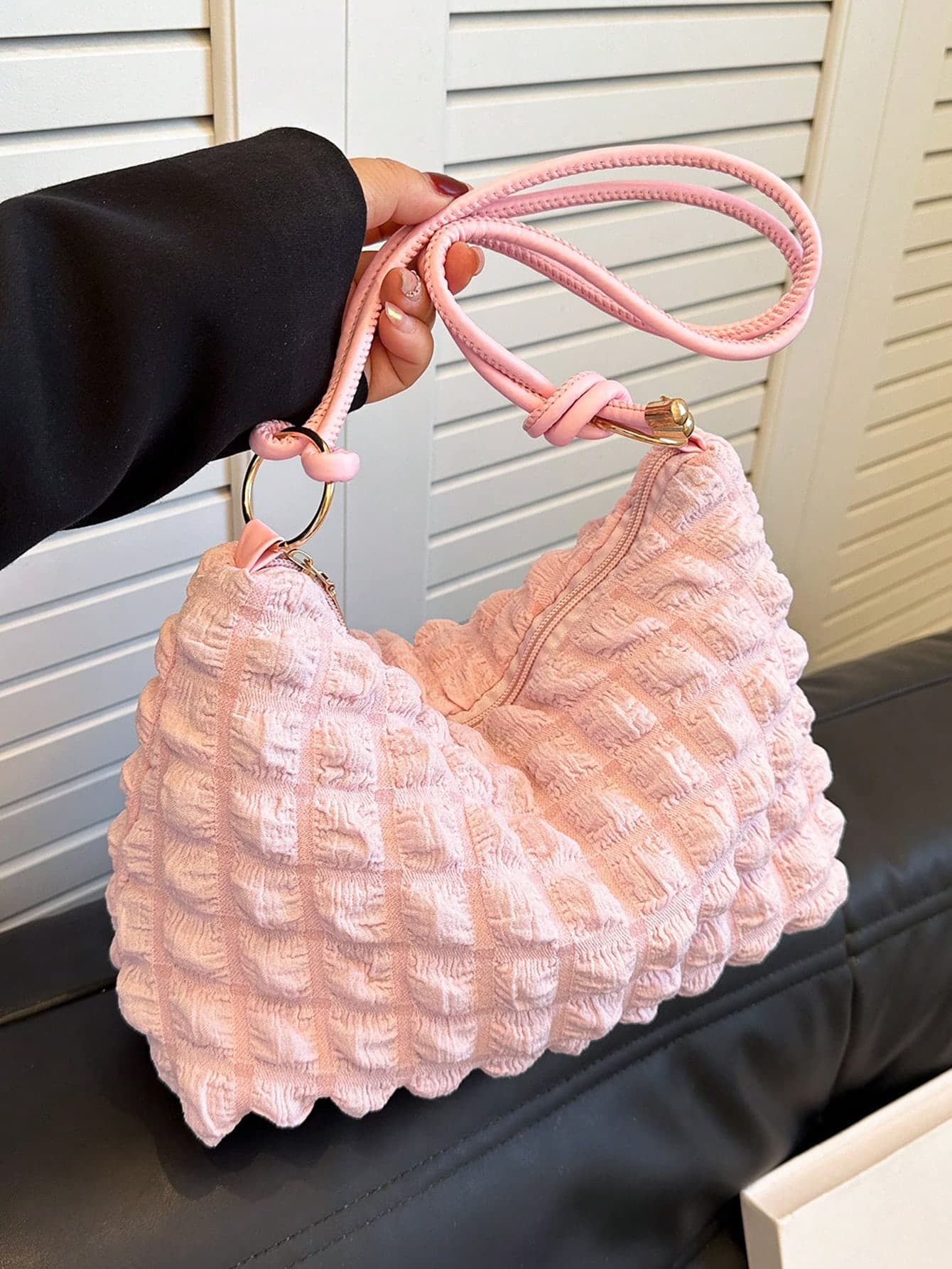 Sweet Style Women's Bubble Pleated Shoulder Bag, Versatile Solid Color Underarm Bag For Daily Use, Small Mobile Coin Purse Evening Handbag, Outdoor Travel Vacation Shopping Bags, Casual Commuting Satchel For Students And White-Collar Workers
