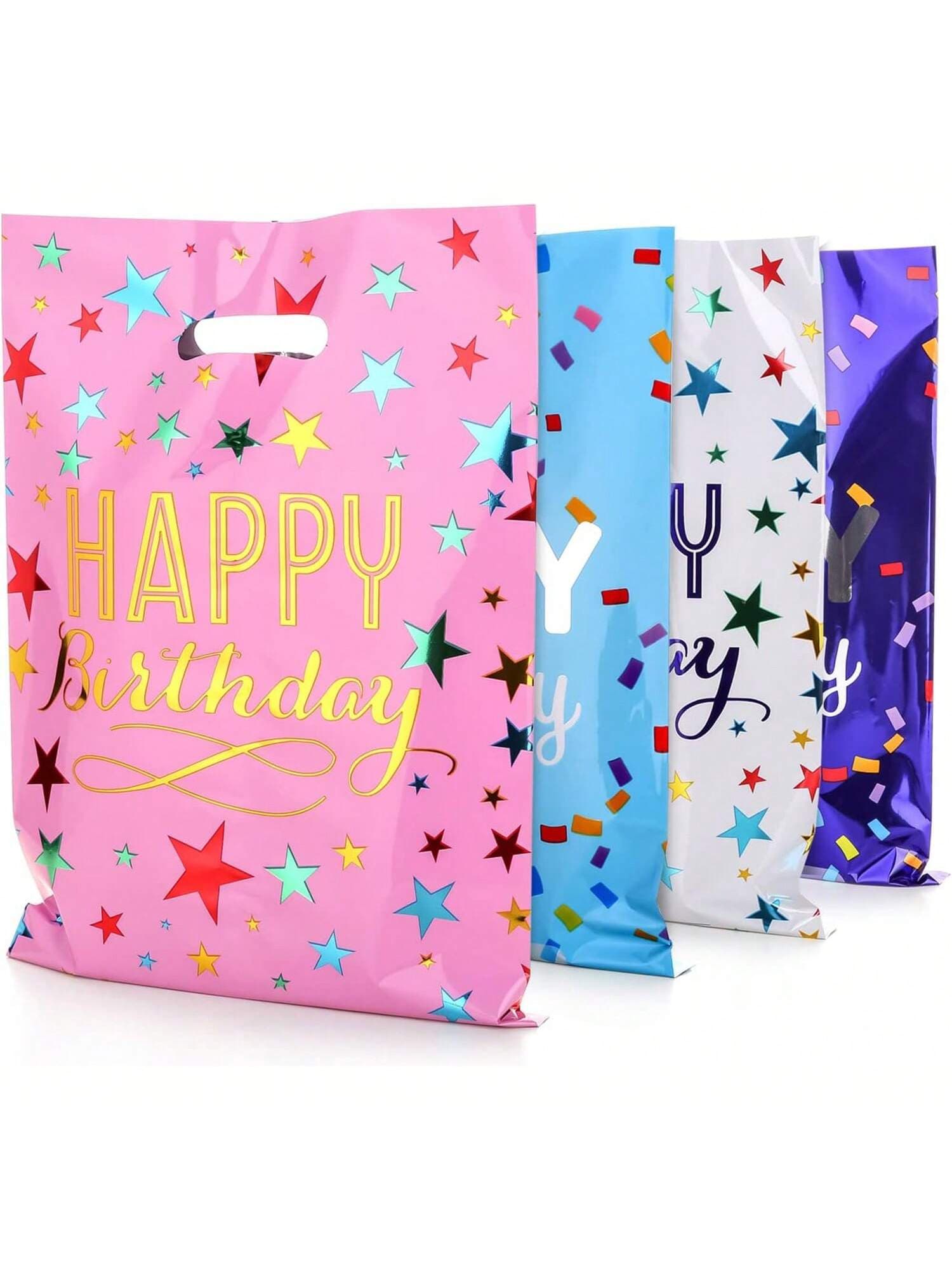 20pcs (6.7 * 9.8inch) Happy Birthday Party Favor Bags Plastic Goodies Loot Bags Bulk For Woman Birthday Return Gift