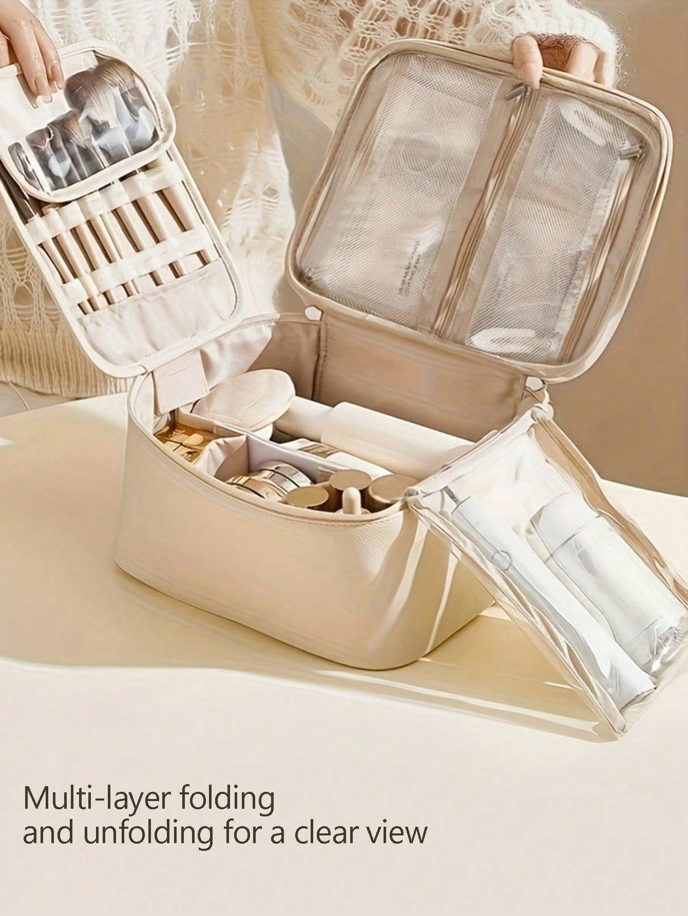 1PC Large Waterproof Makeup Bag With Handle - Travel Toiletry Organizer For Women And Girls - Spacious Cosmetic Storage For Essentials - Perfect Gift, Cruise Essentials Dorm Essentials,Wedding Bridesmaid Gifts,Mom Gifts,Birthday Gifts,Gifts For Friends And Teachers,Home Decor,Bathroom Livingroom Bedroom Decor,Bathroom Organizer,Jewelry Organizer,Lip Oil Organizer,Nail Polish Organizer Makeup Bag Storage Makeup Organizer Makeup Case