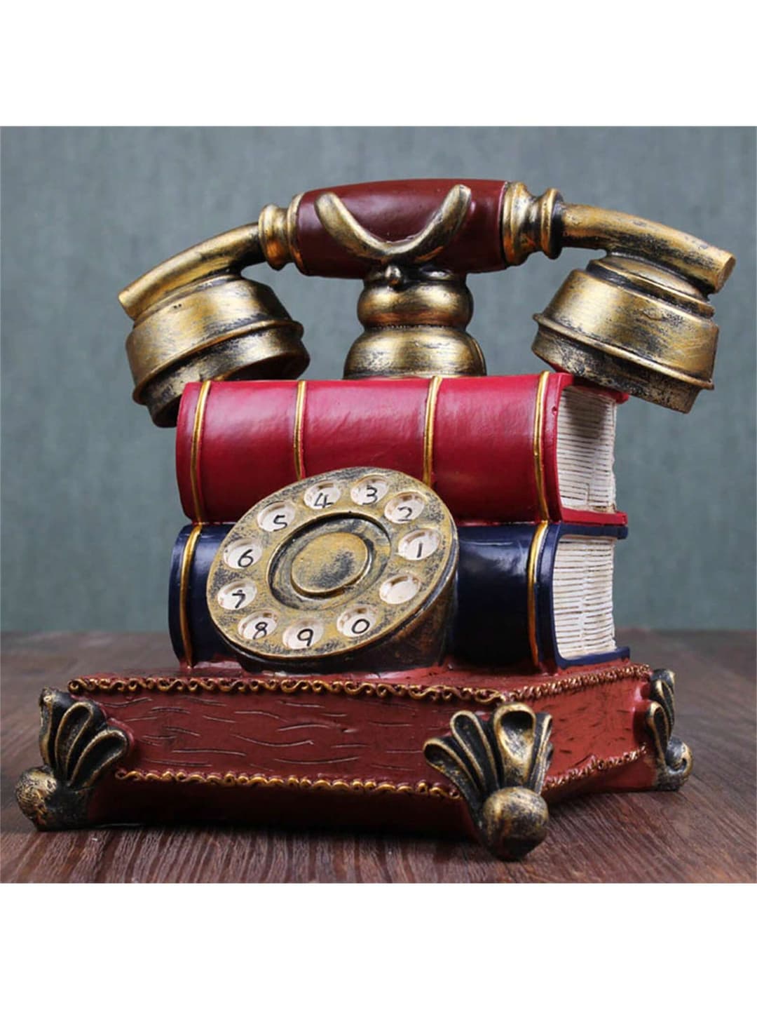 1PC Retro Resin Telephone Figurine Piggy Bank Vintage Coin Bank Phone Birthday Gift Coffee Shop Decor(17CM*14.5CM*16CM)