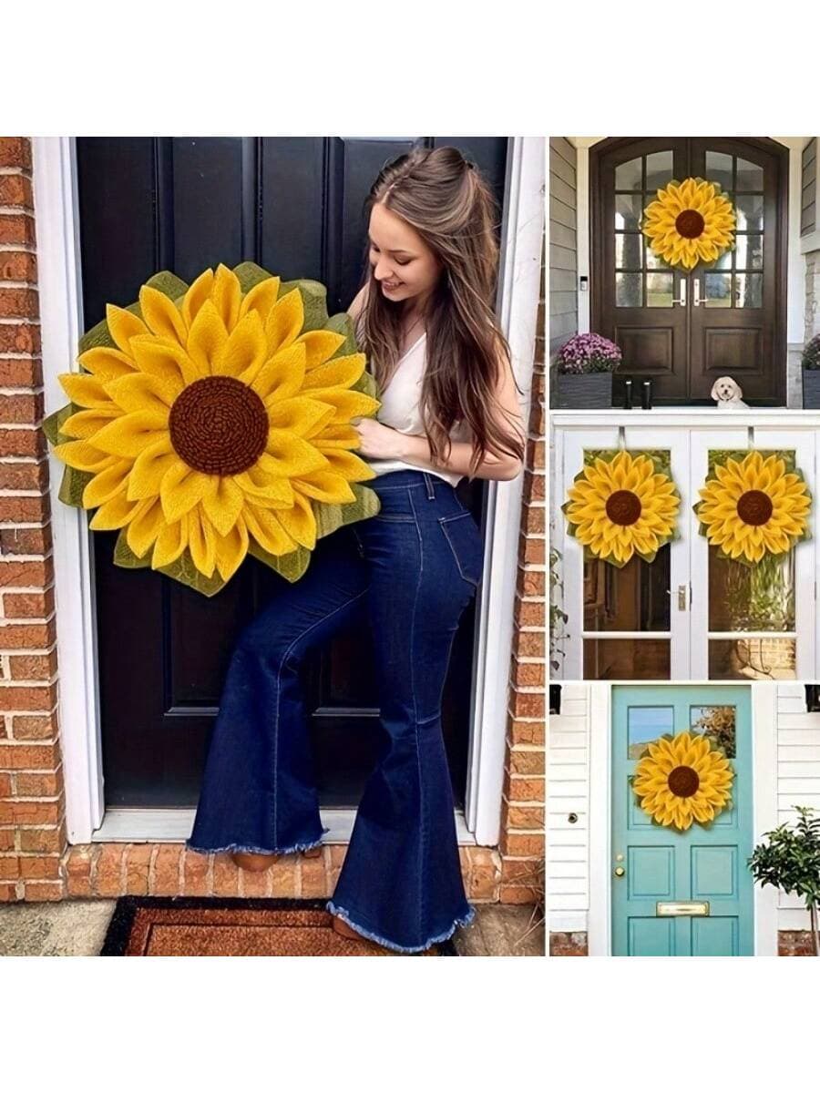 Sunflower Wreath Seasonal Decor, Door Wall Hanging Wreath, For Indoor Outdoor Home Office Wall, Wedding Festival Thanksgiving Day Decoration