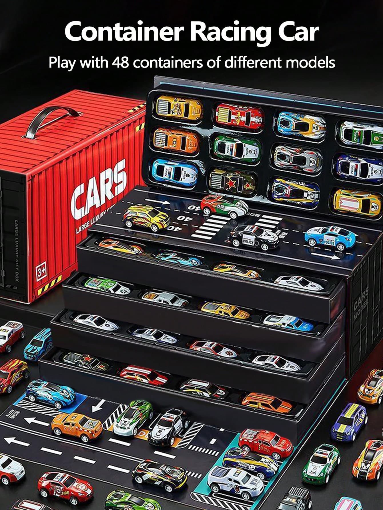 35.5cm*15cm*16cm Handheld Iron Alloy Storage Box, 48pcs Model Cars Set, Halloween & Christmas Gift