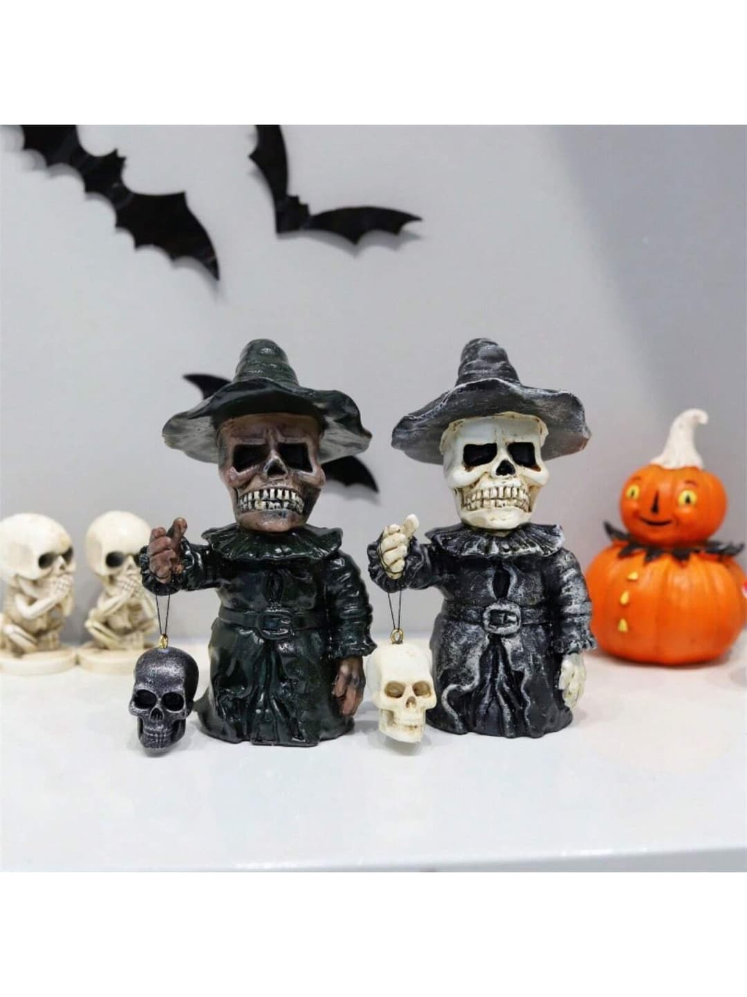 1 Set Of Skull Halloween Pumpkin Decorative Figurines Design Ghost Festival Resin Crafts
