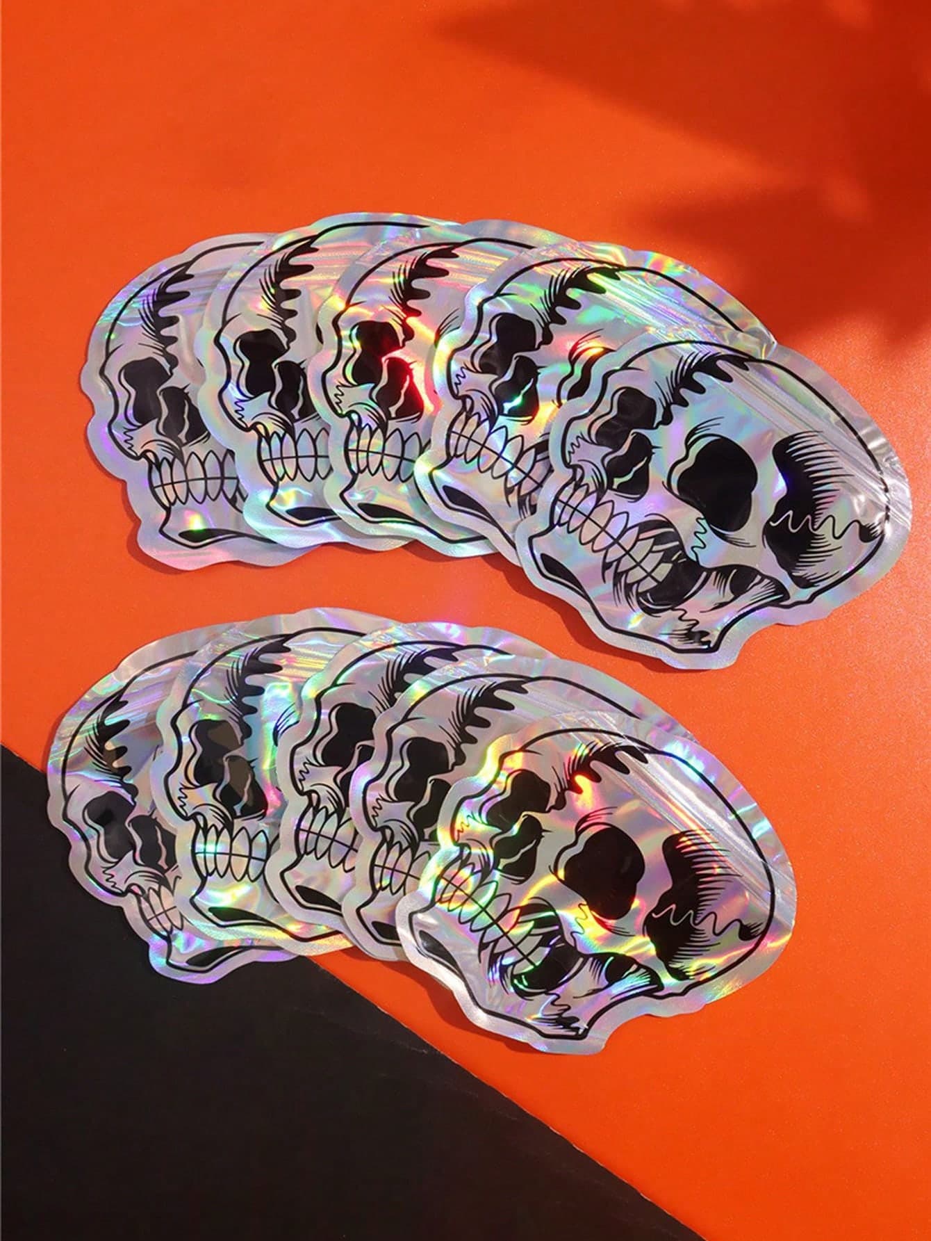 10pcs Unique Halloween Skull-Shaped Candy Packaging Bags - Laser-Cut, Cross-Border Special, Yin Yang Ziplock Design, Ghost Festival Party Favors, Spooky Gift Idea