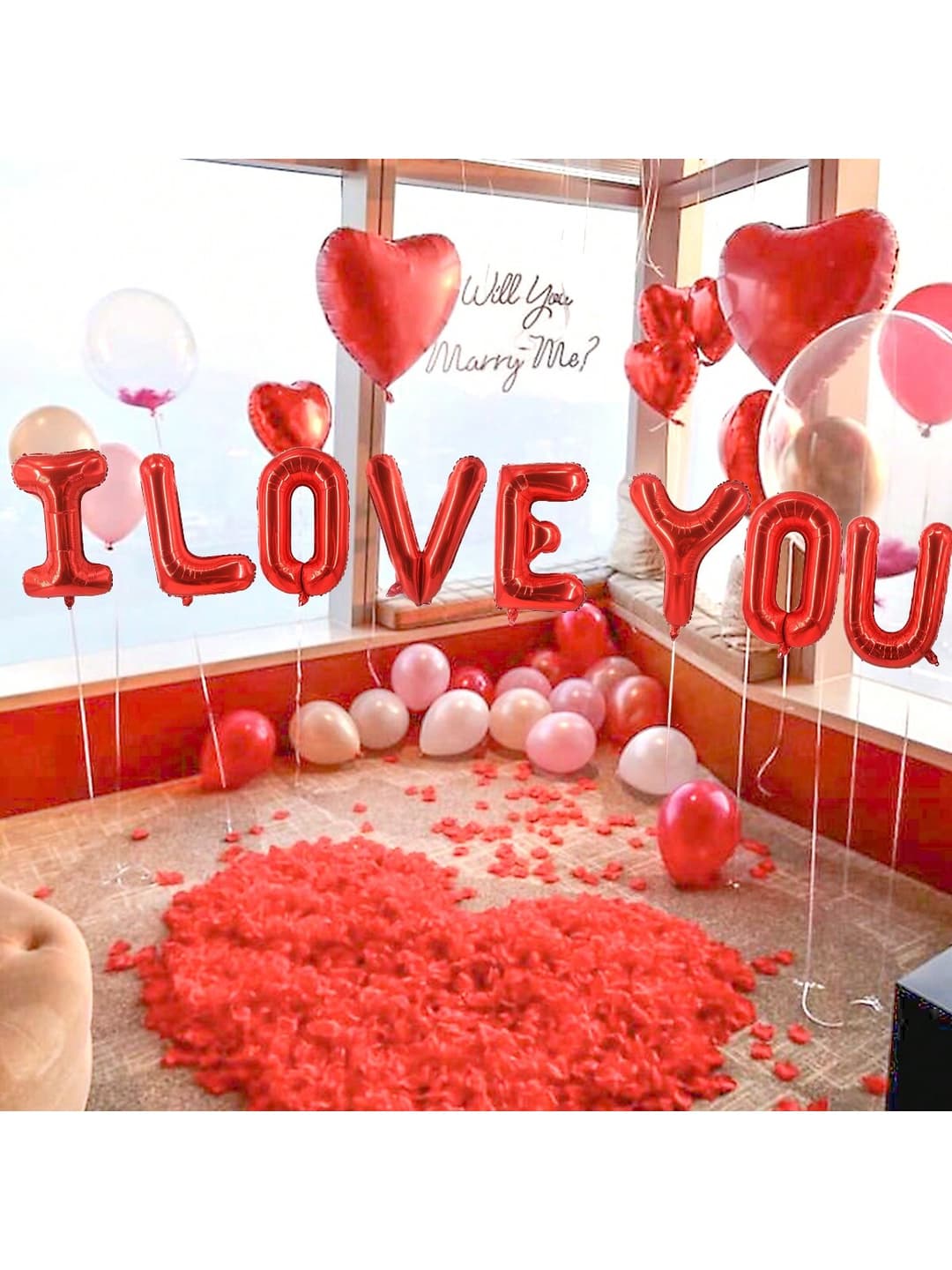 12pcs/Set Red "I Love You" Letter Balloons Set, Includes Romantic Red Heart Balloons, 16 Inch "I Love You" Foil Letter Balloons, For Valentine's Day, Proposal, Wedding Party Decor, Home Decor, Bridal Shower, Special Romantic Night, Anniversary, Birthday Party Decoration
