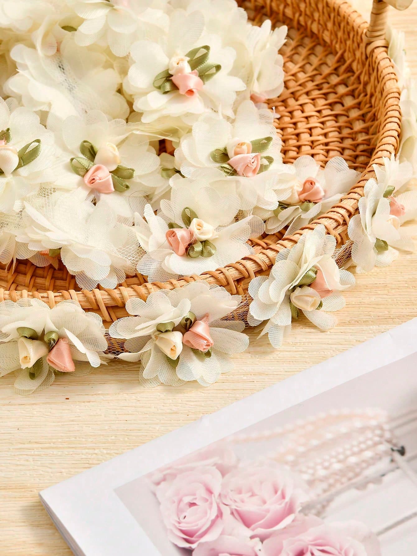 1 Yard Flower Lace Edge With Ribbon Retro Style Edge Fabric Embroidered Sticker Sewing Craft Wedding, Wedding, Party Clothing Decoration