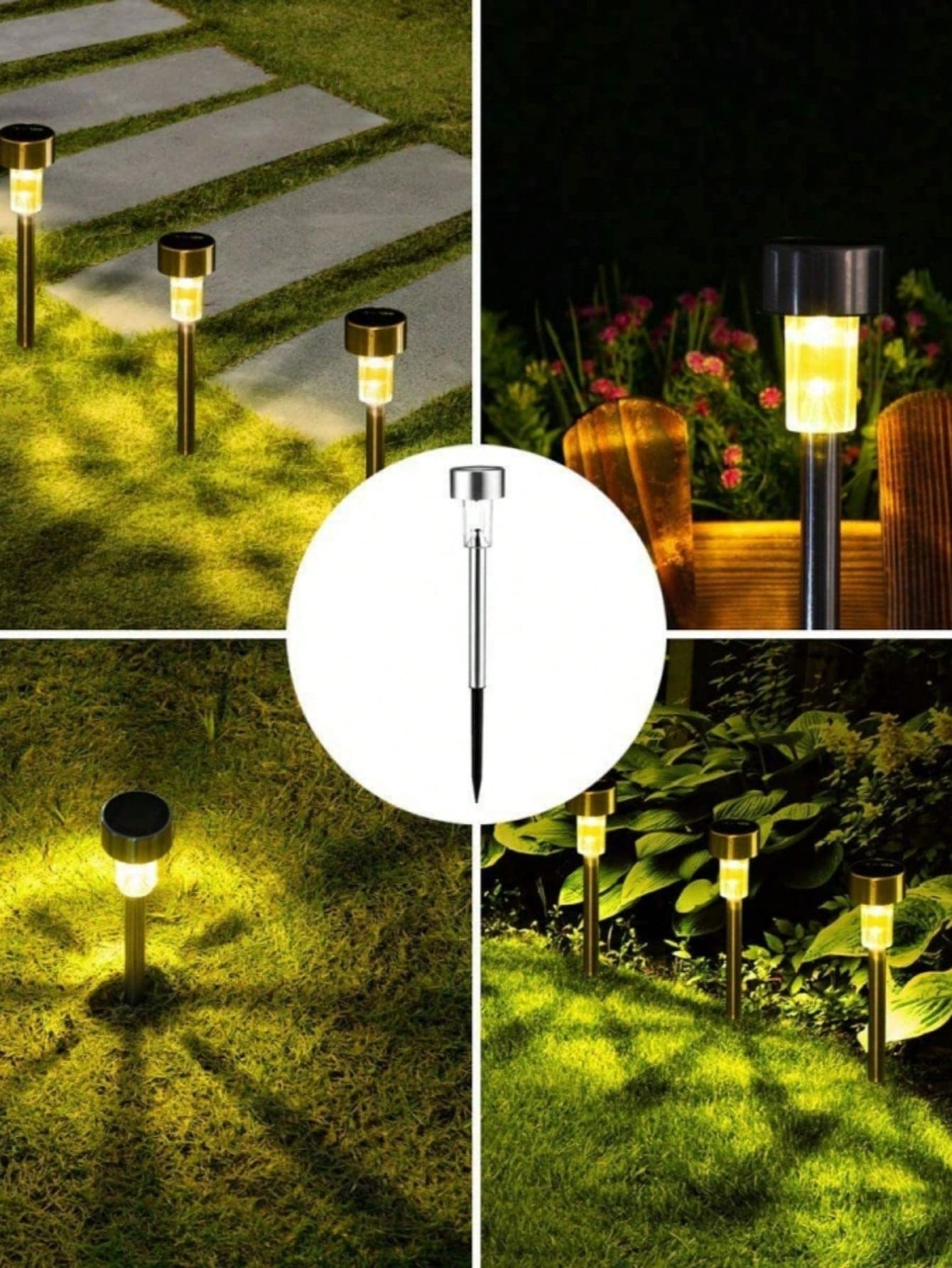 10pcs Solar Powered Garden Pathway Lights, Outdoor Decorative Stake Landscape Lamps, Weatherproof
