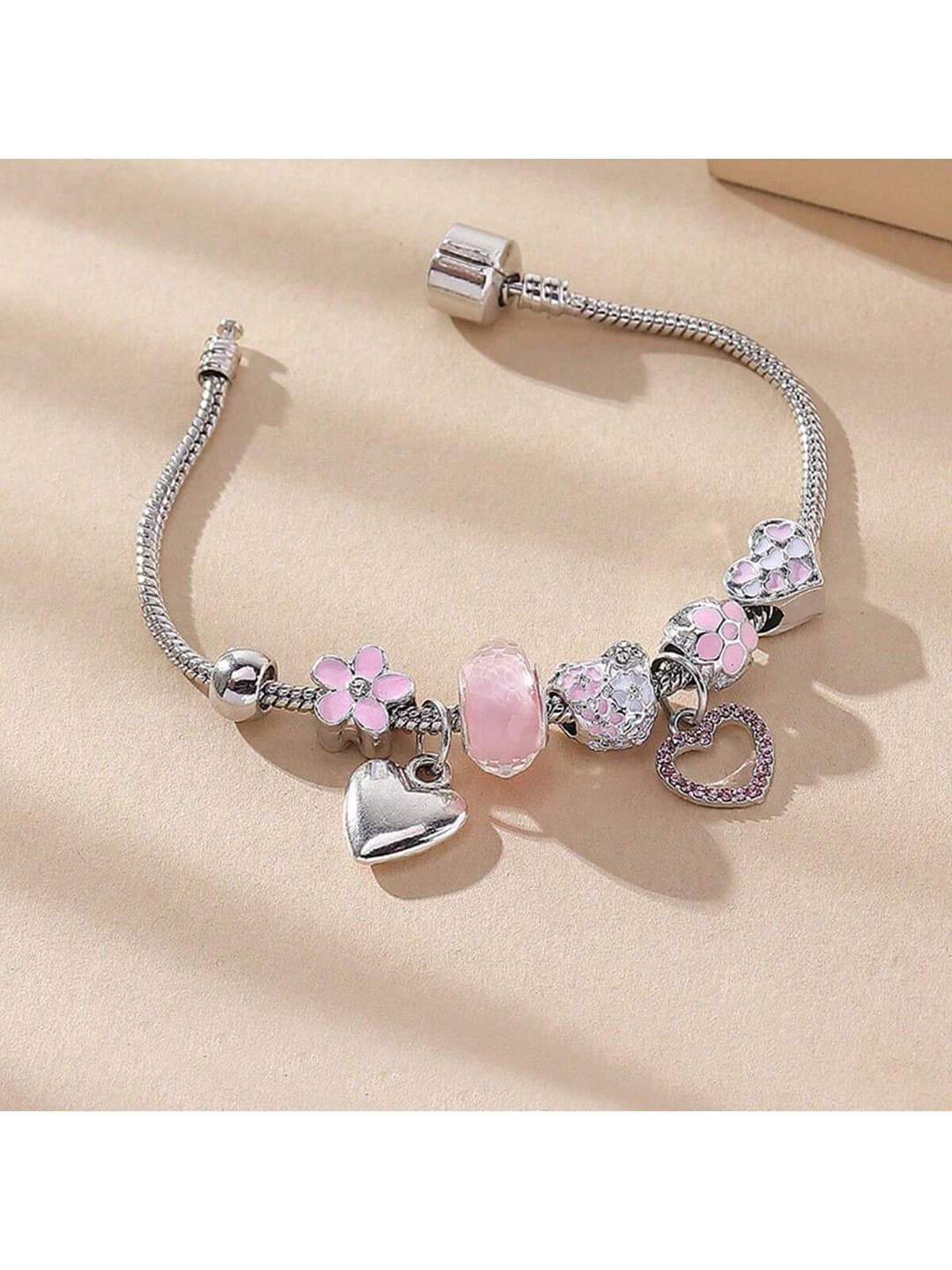 1pc Trendy Angel Wings & Heart Rhinestone Decor DIY Beaded Bracelet, Romantic Pink Elegant Handmade Jewelry