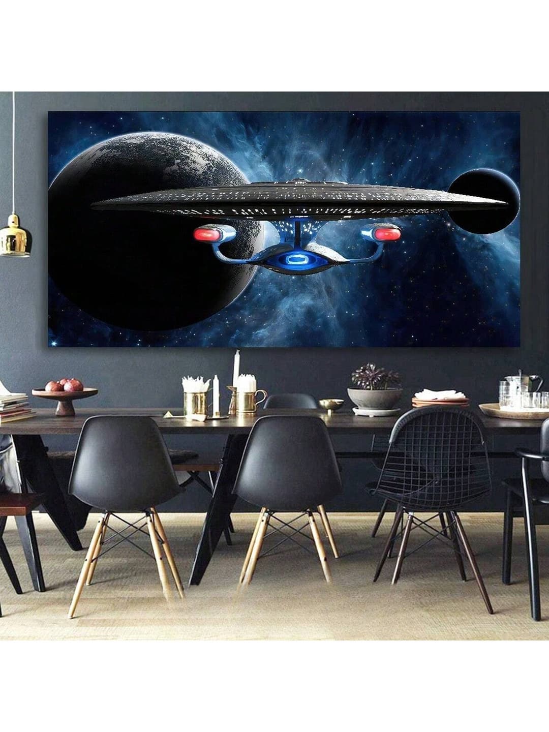 1pc Unframed Glittery High-Glossy Fabric Rectangle Contemporary Canvas Poster - Reusable, Pre-Pasted, Multi-Surface Installation - Universe Spaceship UFO Painting, Starry Night Sky Artwork For Bedroom, Office, Living Room, Wall Decor, Home And Dormitory Decoration