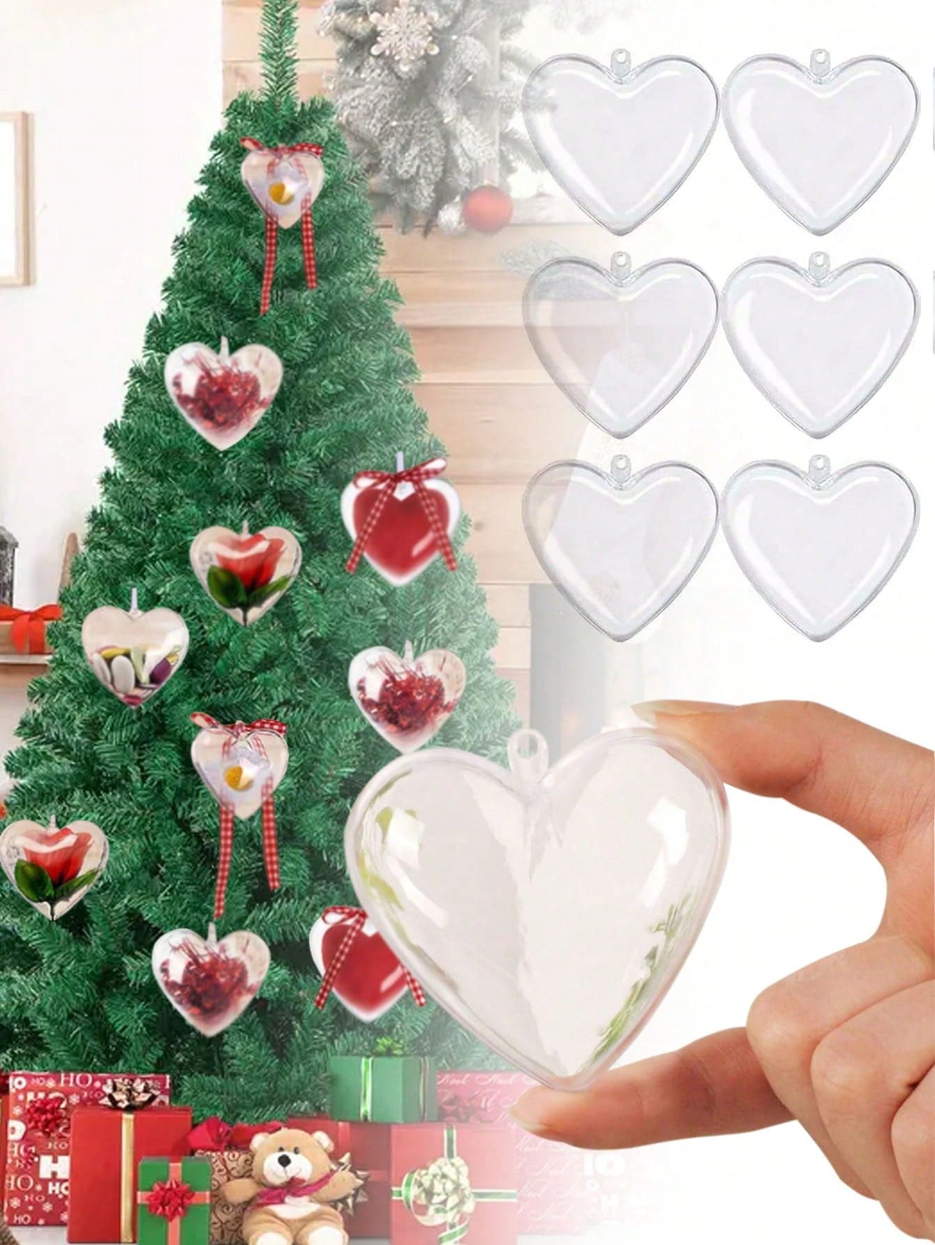 1pc Transparent Plastic Heart Shaped Ornament, Christmas Decorations Fillable Balls, DIY Crafts, Christmas Tree Decorations, Wedding Party, Holiday Home Decor, Open Decorative Hanging