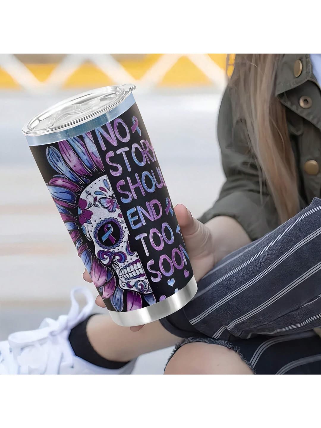 20OZ Cute Halloween Skull Printing Insulated Cup Double Walled Vacuum Insulated Stainless Steel Water Bottle Premium Summer Drink Ware Portable Handy Flask Travel Mug Iced Coffee Cup For Outdoor Camping, Hiking, Driving, Travel, Perfect Gift Idea