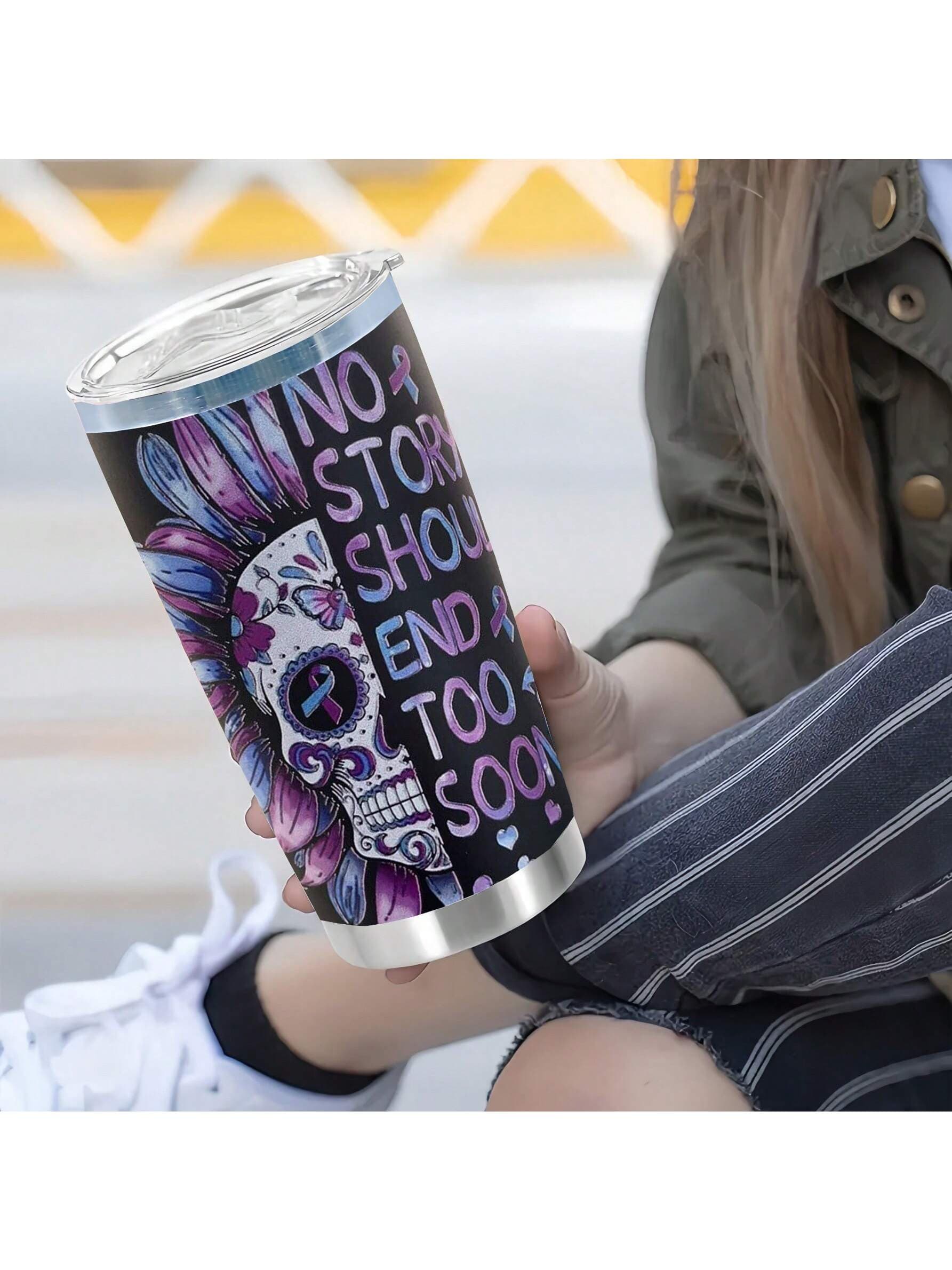 20OZ Cute Halloween Skull Printing Insulated Cup Double Walled Vacuum Insulated Stainless Steel Water Bottle Premium Summer Drink Ware Portable Handy Flask Travel Mug Iced Coffee Cup For Outdoor Camping, Hiking, Driving, Travel, Perfect Gift Idea