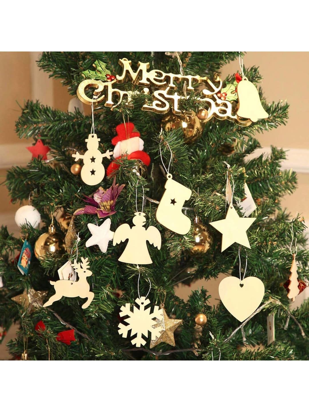 10pcs Random Snowman, Reindeer, Santa Claus Wooden Christmas Tree Hanging Pendants Decorations For New Year Party