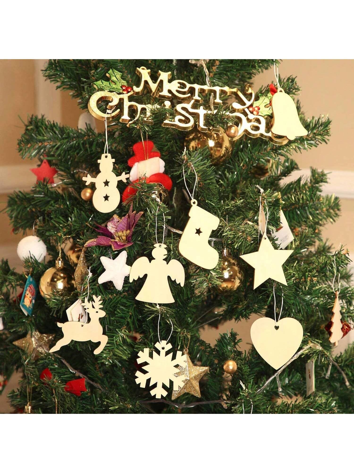 10pcs Random Snowman, Reindeer, Santa Claus Wooden Christmas Tree Hanging Pendants Decorations For New Year Party