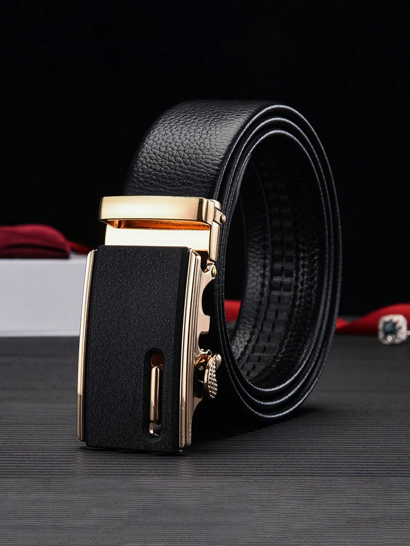 1pc Unisex Leather Belt, Men Trendy Automatic Buckle Waist Belt, Versatile Casual & Business Pant Strap